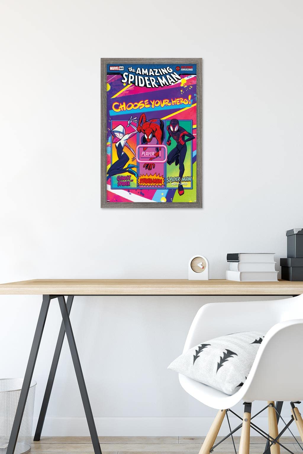 Marvel Comics Spider-Man: Beyond Amazing Wall Poster - 22.4x14.7 Inches Barnwood Framed Superhero Decor | Perfect for Bedroom, Game Room & Marvel Fan Gifts