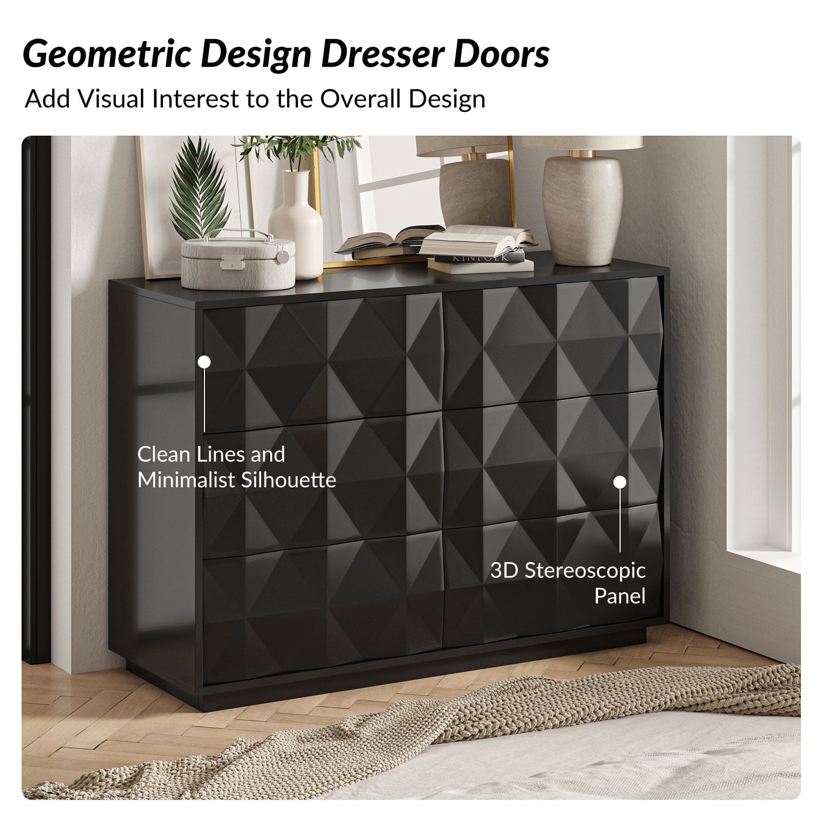 Modern 6-Drawer Dresser with Geometric Design - 50