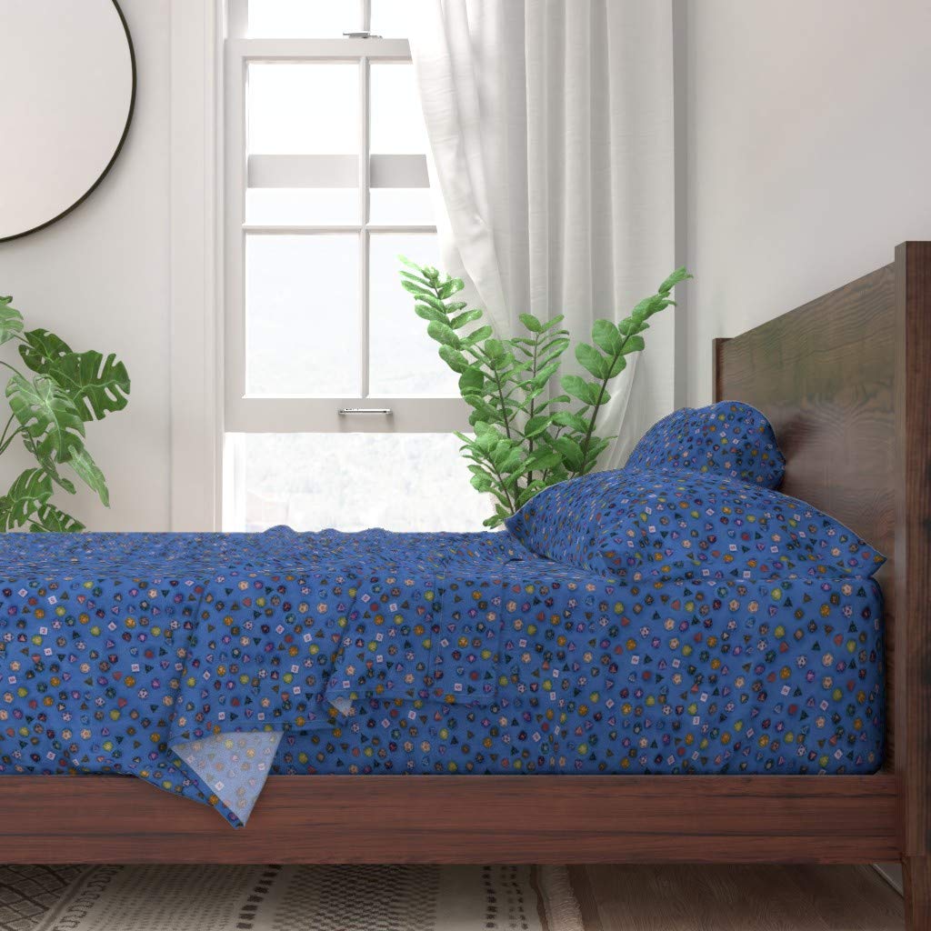 Premium 100% Cotton Queen Size 4-Piece Bed Sheet Set - Dice Blue Dragons Gaming Print Custom Bedding for Gamers & Fantasy Lovers | Soft, Breathable & Durable Cotton Sheets for Comfortable Sleep | Perfect for Gaming Rooms, Dorm Rooms & Themed Bedrooms
