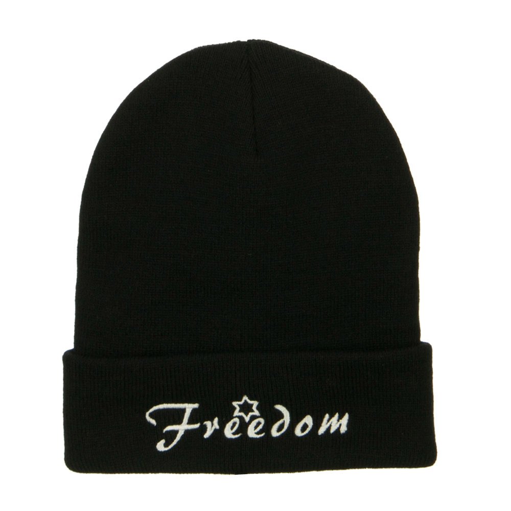 Freedom Embroidered Long Beanie - Winter Warm Knit Hat for Men & Women - Cold Weather Outdoor Activities & Casual Style | e4Hats.com