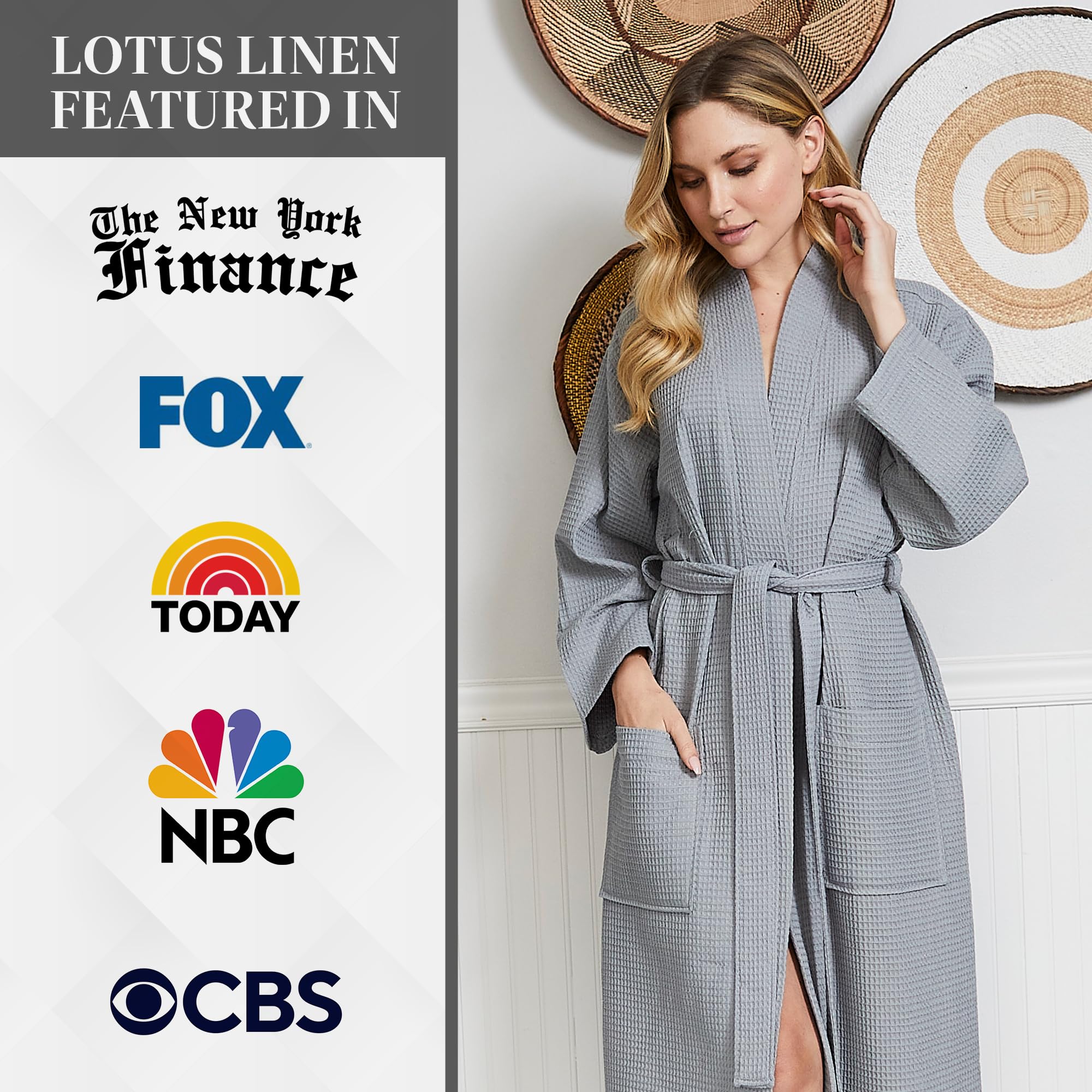 Lotus Linen Women's Lightweight Waffle Weave Robe - Soft Long Cotton Bathrobe with Kimono Style - Perfect for Spa, Lounge & Home Relaxation