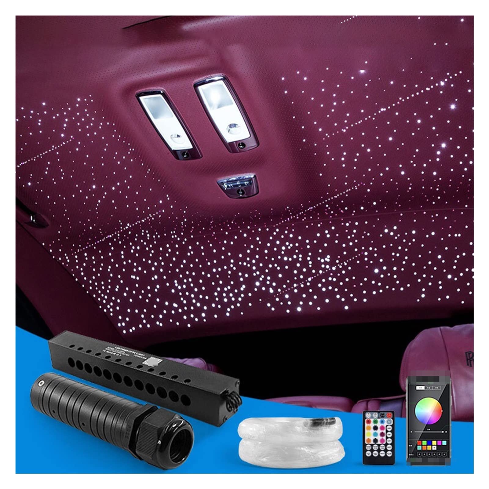 6W Meteor LED Fiber Optic Car Ceiling Light - Starry Sky Roof Interior Lighting for Cars | Auto Night Light with Fiber Optics | Perfect for Romantic Dates & Custom Car Modifications