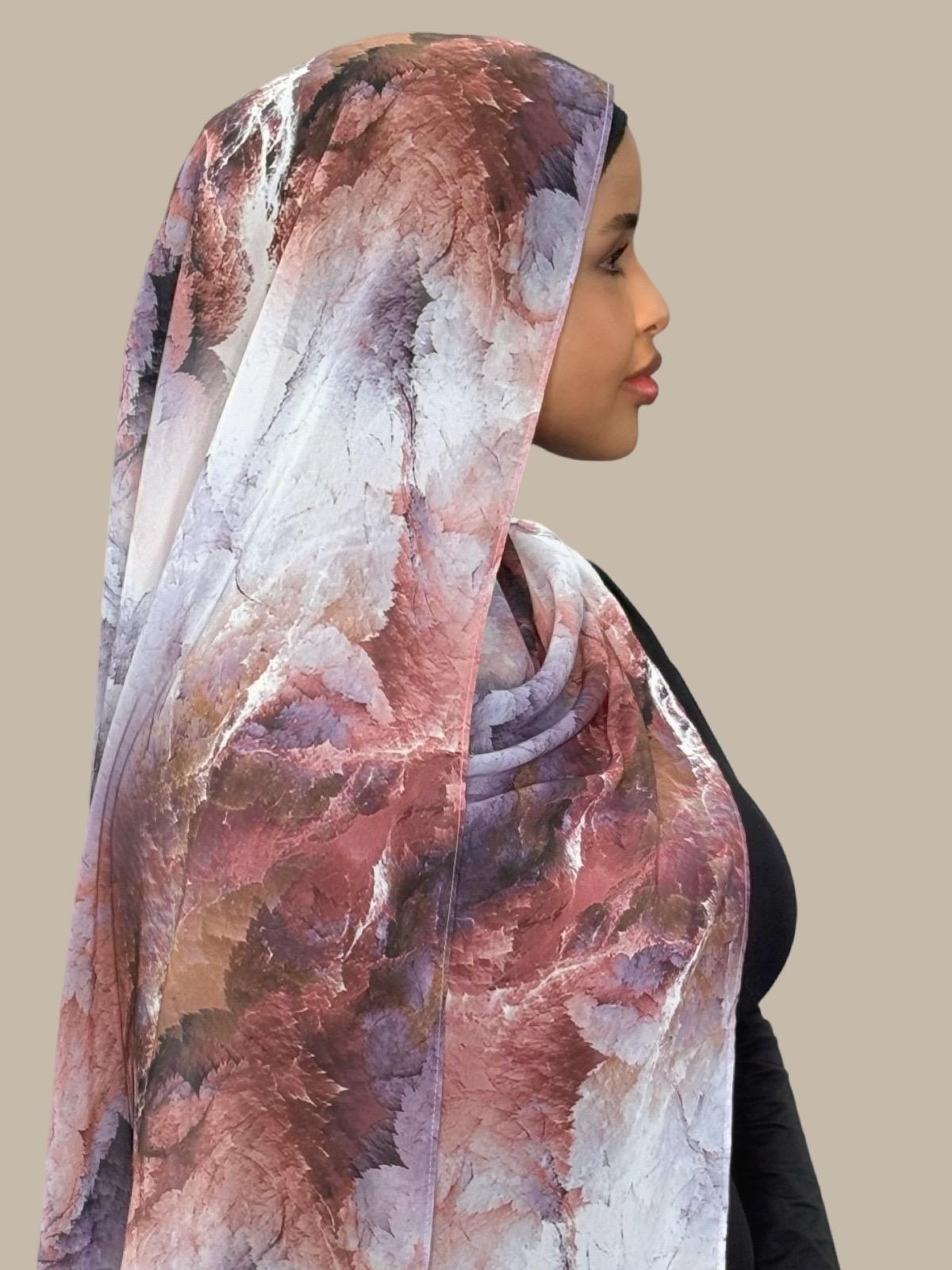 Printed Chiffon Hijab Scarf - Soft Muted Mirage Design for Women - Perfect for Daily Wear, Prayer, and Special Occasions