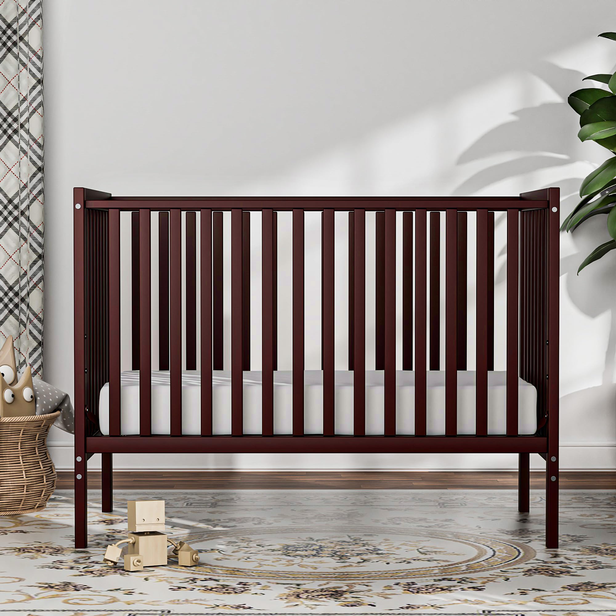 5-in-1 Convertible Baby Crib to Toddler Bed - Sustainable Natural Pinewood, Non-Toxic Finish, Full Size Nursery Furniture (Espresso) - Perfect for Small Spaces & Growing Babies
