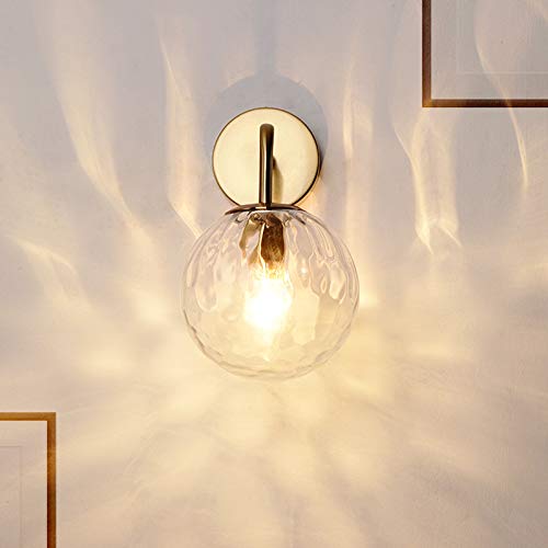 LITFAD Golden Spherical Wall Lamp - Minimalist 1 Light Rippled Glass Wall Sconce, Modern LED Wall Light Fixture for Kitchen, Study, Bedroom, Foyer - Perfect for Ambient Lighting in Living Rooms and Hallways