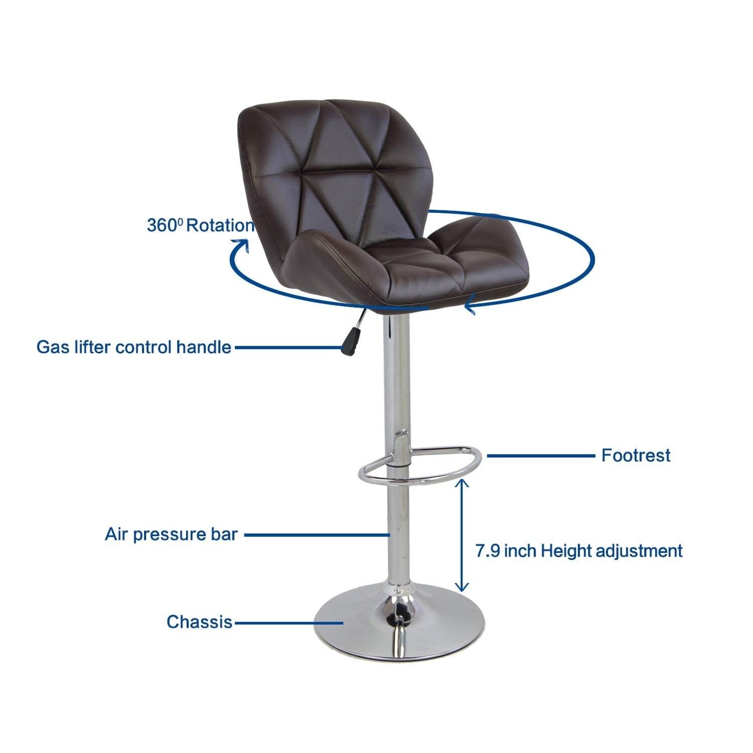 Modern Adjustable Swivel Bar Stools Set of 2 - Faux Leather Upholstered Counter Height Stools in Chocolate Brown - Perfect for Kitchen Islands, Home Bars & Breakfast Nooks