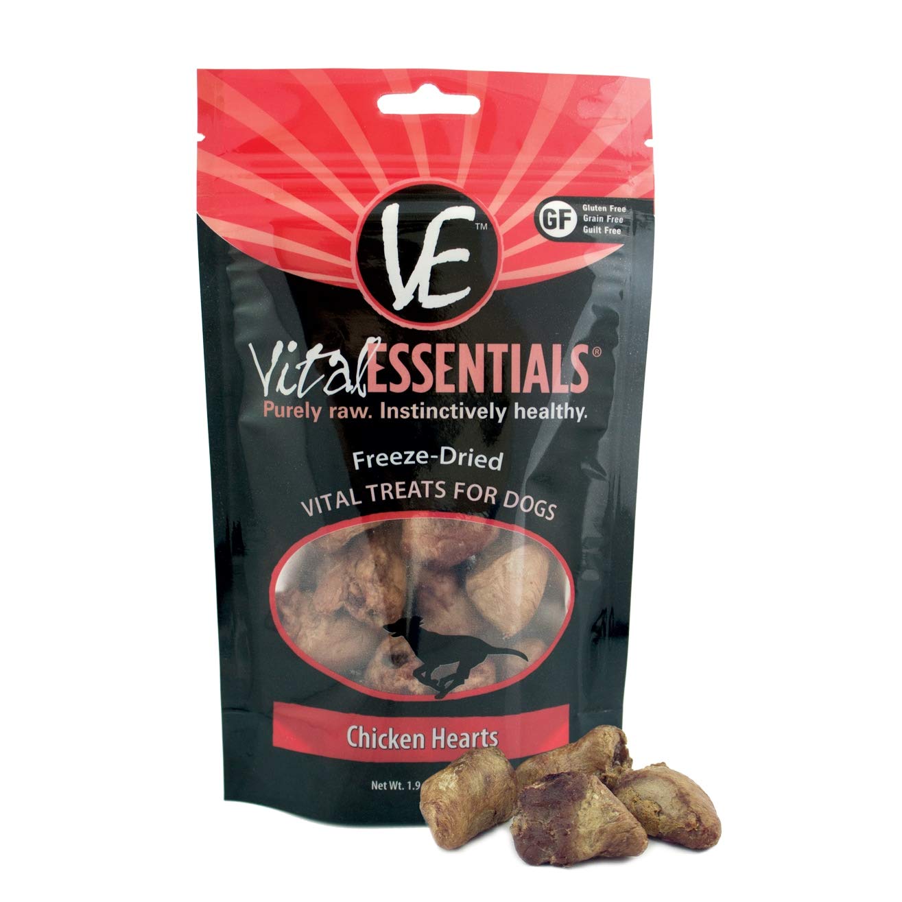 Vital Essentials Freeze Dried Chicken Hearts Dog Treats - All Natural USA Made for Training & Snacking