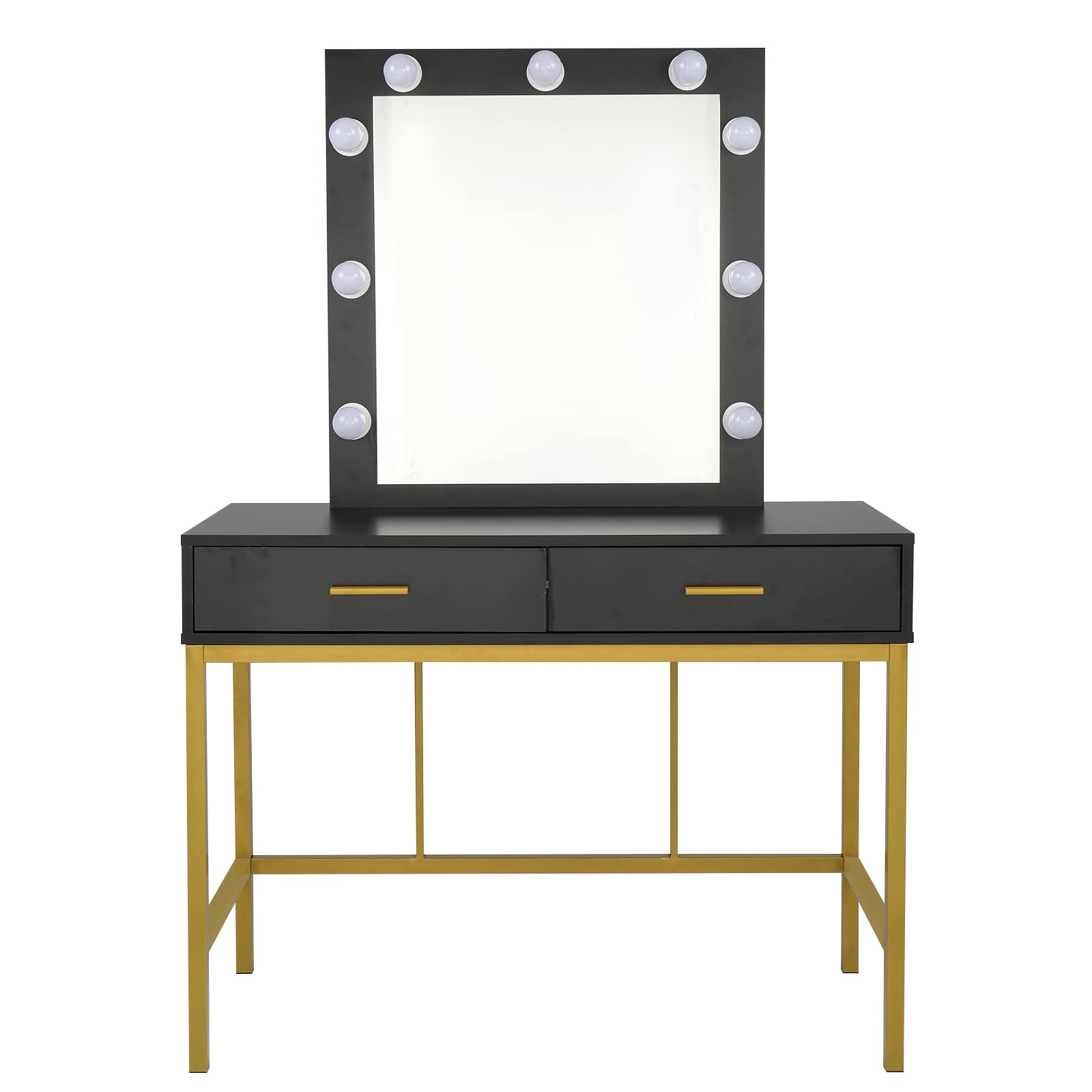 Uhitmi Black Vanity Mirror with 2 Drawers & LED Lights - Adjustable Dressing Table for Women & Girls, Perfect for Bedroom Makeup, Salon, Beauty Room Decor