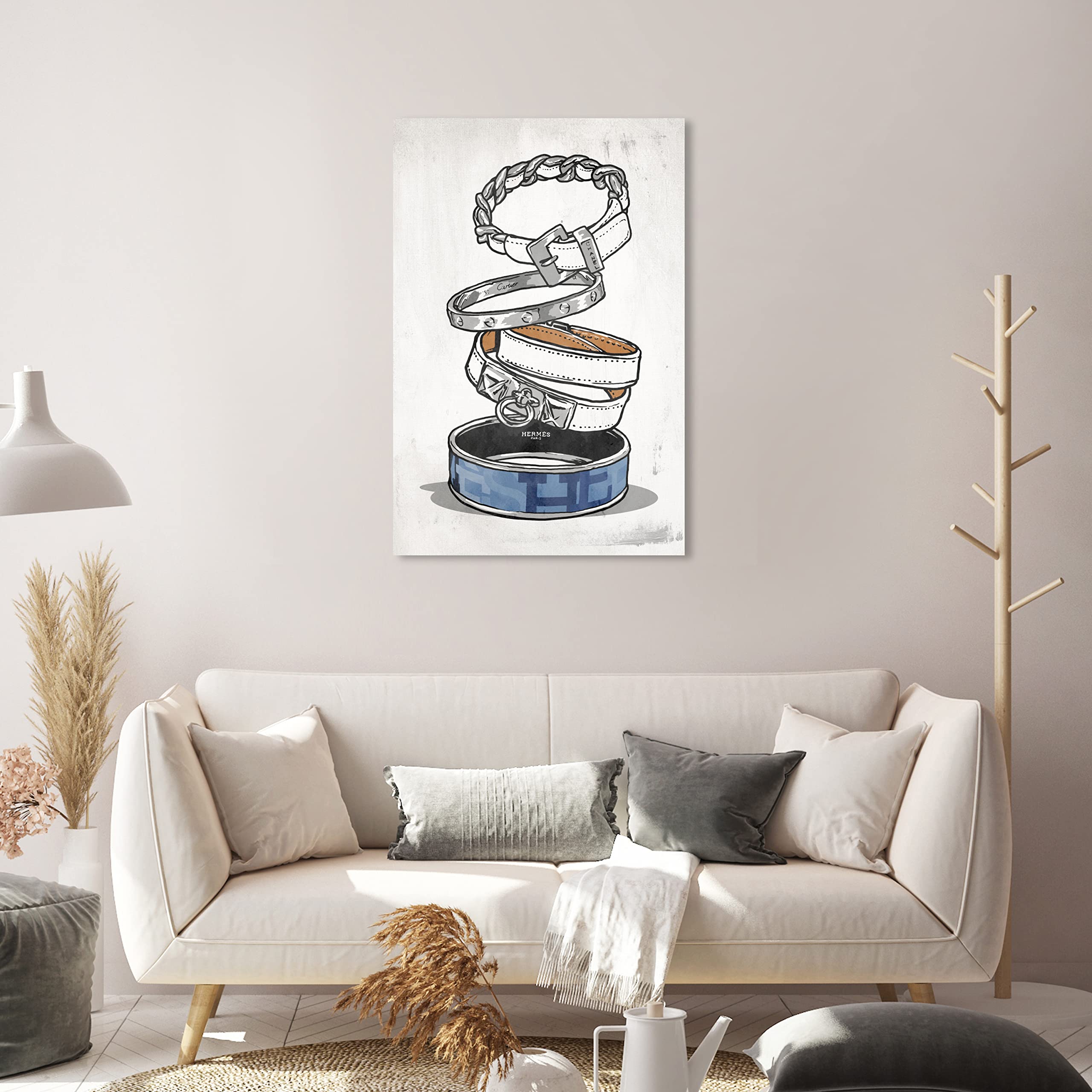 Oliver Gal Artist Co. 'Arm Candy Silver Bangle' Fashion Glam Wall Art Canvas Print - 20x30 Inch Home Decor in White & Blue - Perfect for Living Room, Bedroom & Office Decor
