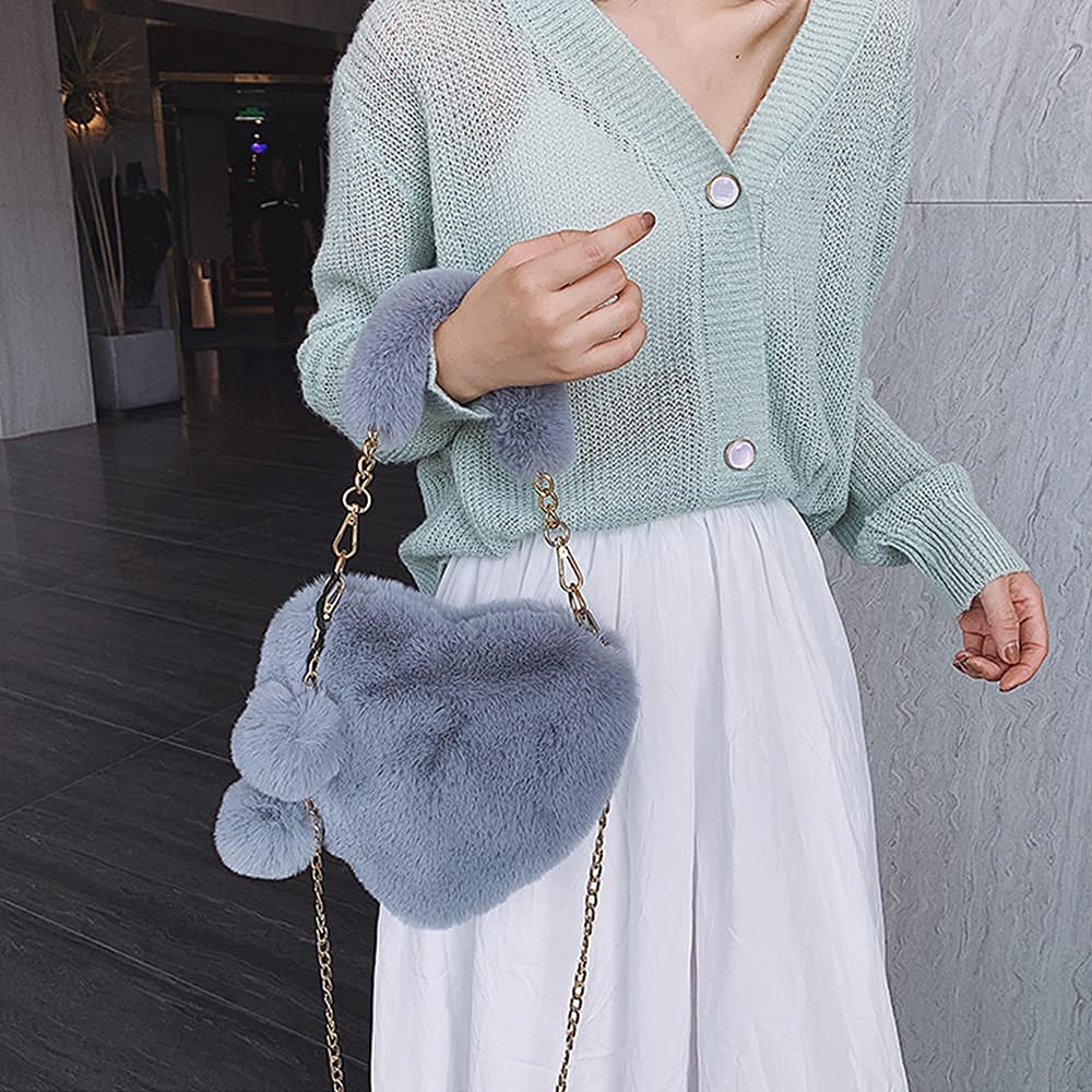 Rejolly Furry Heart-Shaped Purse for Women & Girls - Soft Fluffy Faux Fur Small Shoulder Bag & Clutch | Perfect for Date Night, Parties & Everyday Use