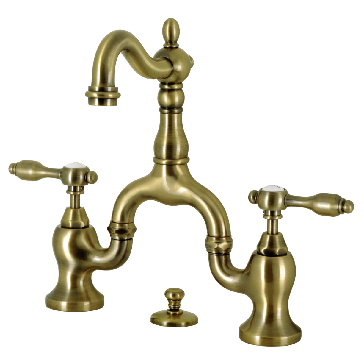 European Style Bridge Bathroom Faucet with Pop-Up Drain and Lever Handles - Perfect for Modern Vanities and Spa-Like Bathroom Upgrades