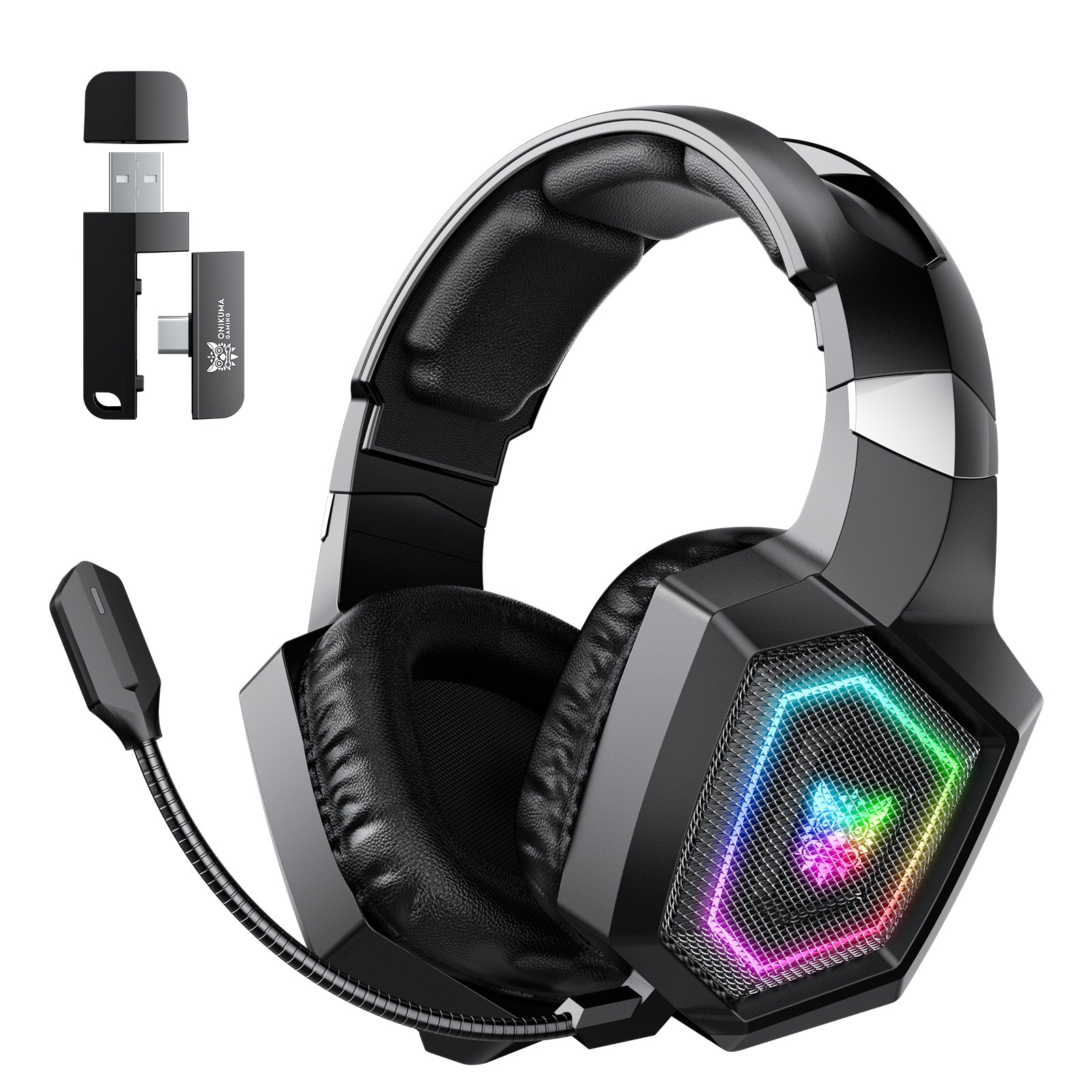 ONIKUMA GT806 Wireless Gaming Headset with Microphone - Bluetooth 2.4G/3.5mm Wired Dual Mode, Lightweight Over-Ear Headphones for PC, PS4, Xbox, Nintendo Switch - Perfect for Esports, Streaming & Online Gaming