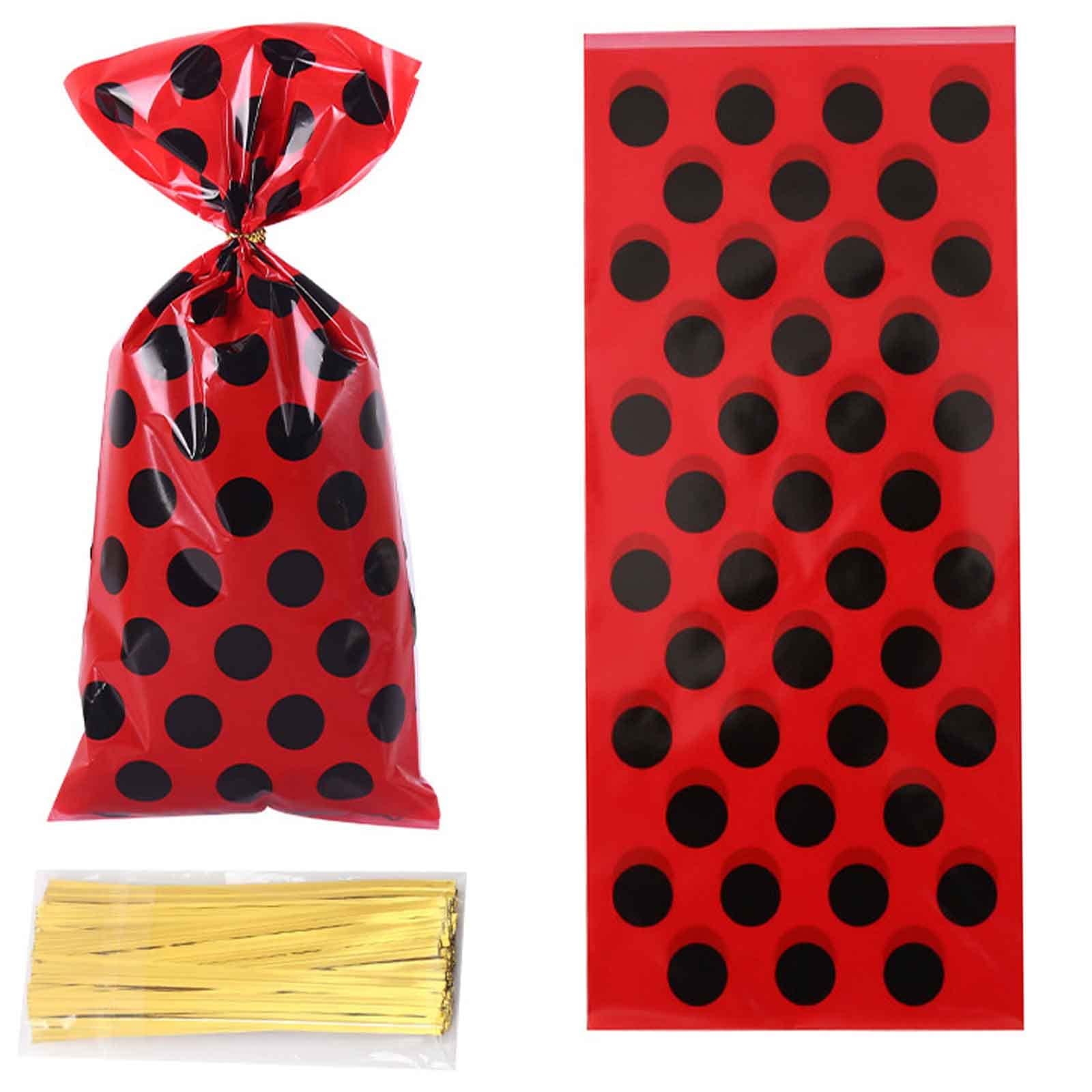 Red & Black Polka Dot Cellophane Candy Bags - 50 Pack | Eco-Friendly Party Favor Bags for Ladybug Theme Birthday, Baby Shower & Wedding Treats | Perfect for Candy, Cookies & Small Gifts