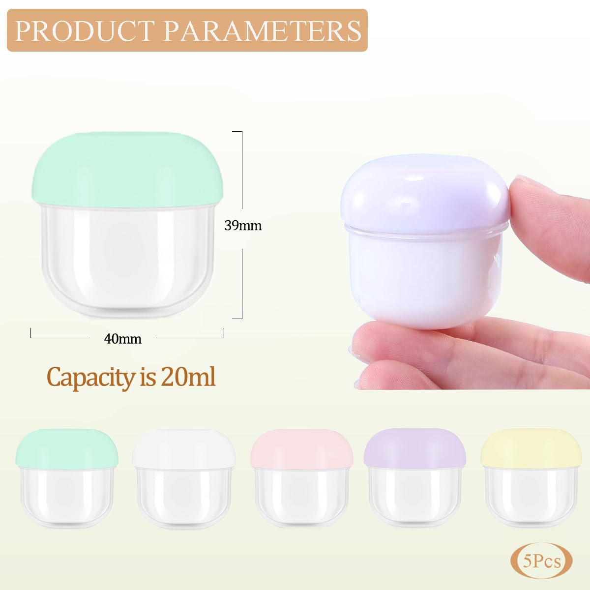 5-Pack 20ml Small Travel Containers for Creams & Lotions - Leak-Proof Mini Cosmetic Jars, TSA Approved Makeup Containers - Perfect for Toiletries, Skincare & Travel Essentials (Ideal for Airplane, Gym & Vacation Use)
