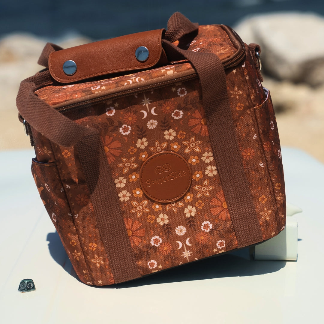 Boho Sun Brown Mini Cooler - Portable Insulated Picnic Cooler for Beach, Camping, and Outdoor Adventures