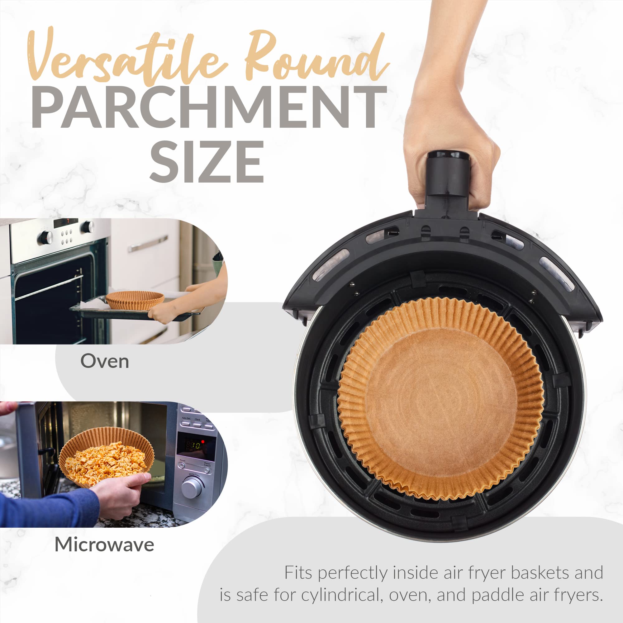 50-Pack Non-Stick Air Fryer Liners - Disposable Round Parchment Paper for Air Fryer Baskets | Greaseproof & Easy Cleanup | Perfect for Philips, Ninja, Cosori & More Air Fryers | Ideal for Cooking Chicken Wings, French Fries & Healthy Meals