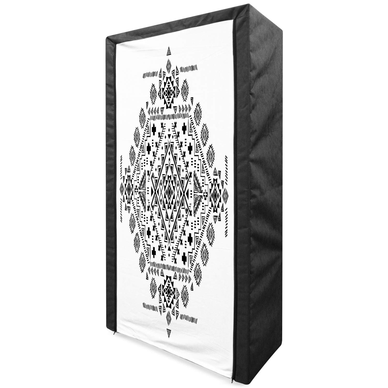 Ambesonne Mexican Portable Fabric Wardrobe - Maya Inspired Geometric Print with Triangles, Lines & Squares - 33.5