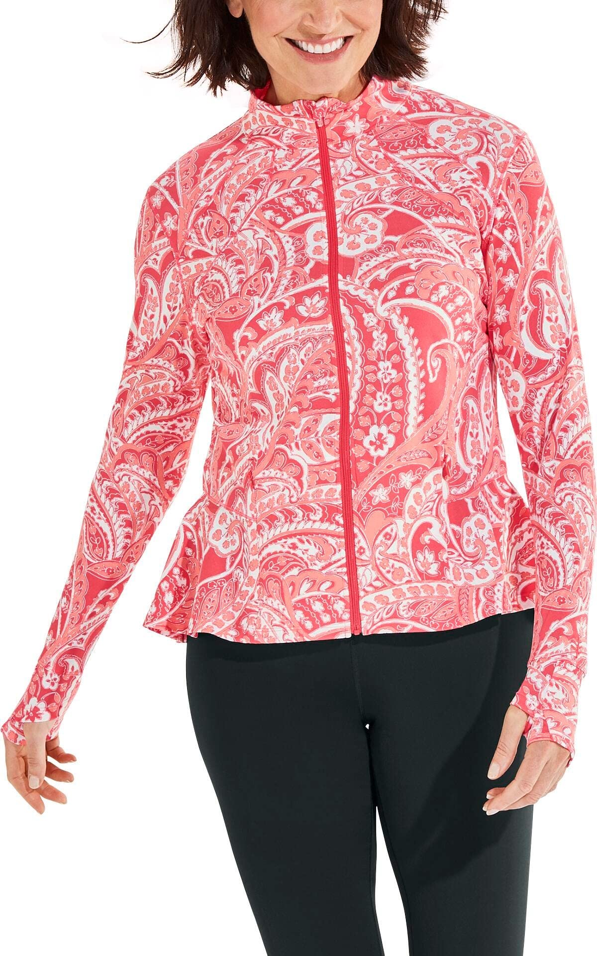 Coolibar UPF 50+ Women's Sun Protective Swim Jacket - Diamond Cove Design for Beach, Pool & Water Sports | UV Protection Rash Guard Cover Up