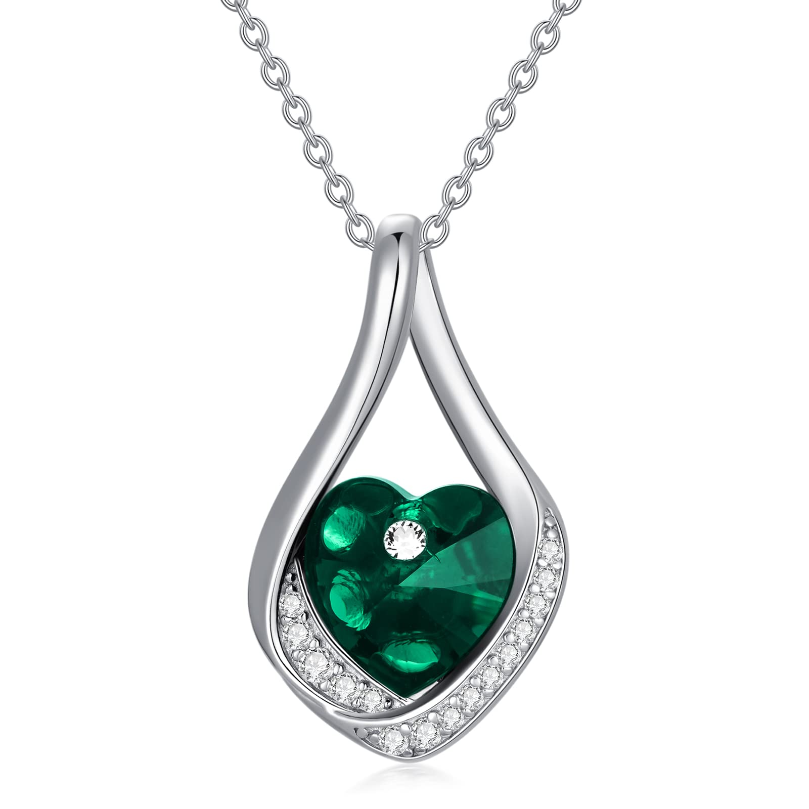 TOUPOP S925 Sterling Silver Infinity Pendant Necklace for Women - Heart Birthstone Crystal Jewelry Gift for Mom, Girlfriend, Wife | Perfect for Birthday, Anniversary, Valentine's Day & Everyday Wear