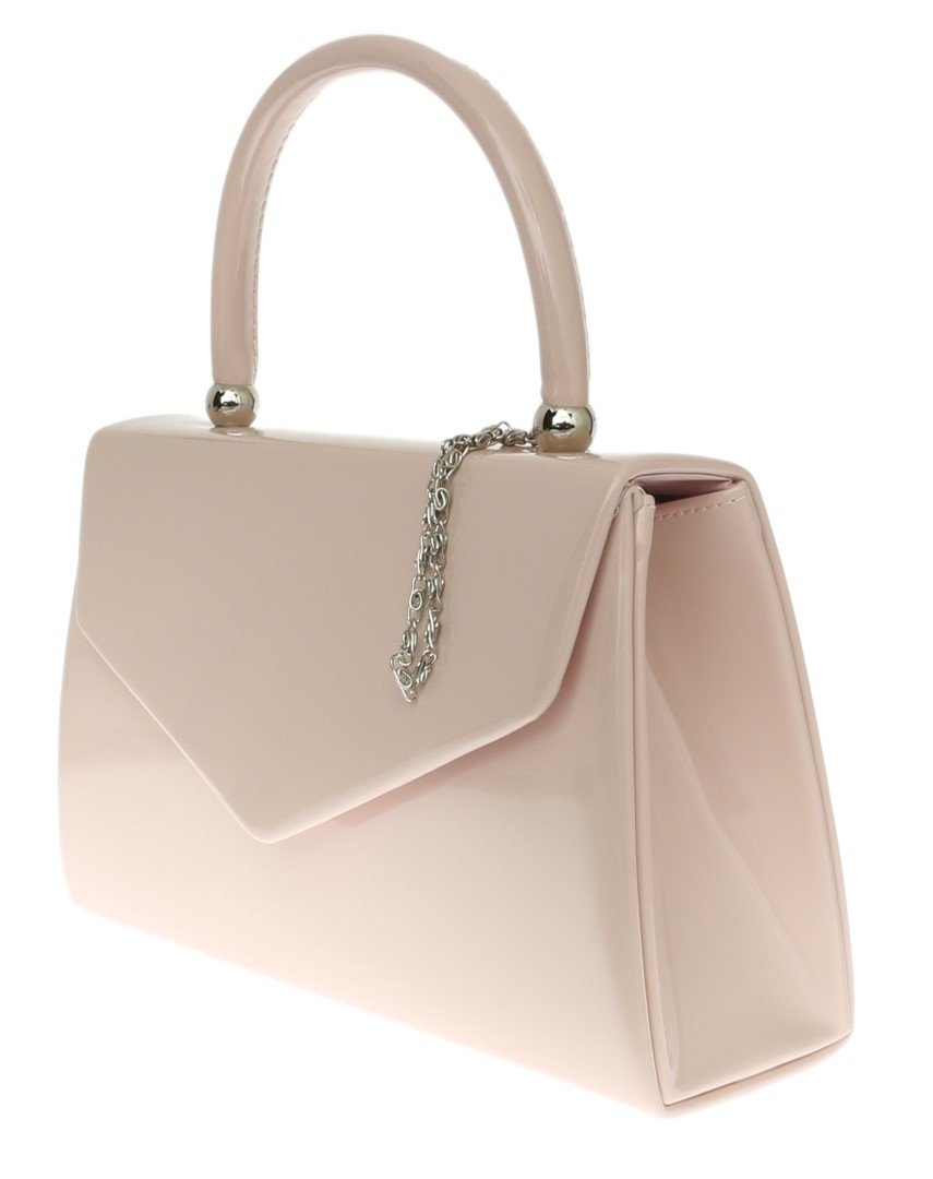 Stylish Women's Patent Leather Clutch Bag - Small Evening Purse in Pink & Nude Colors for Parties, Weddings & Formal Events