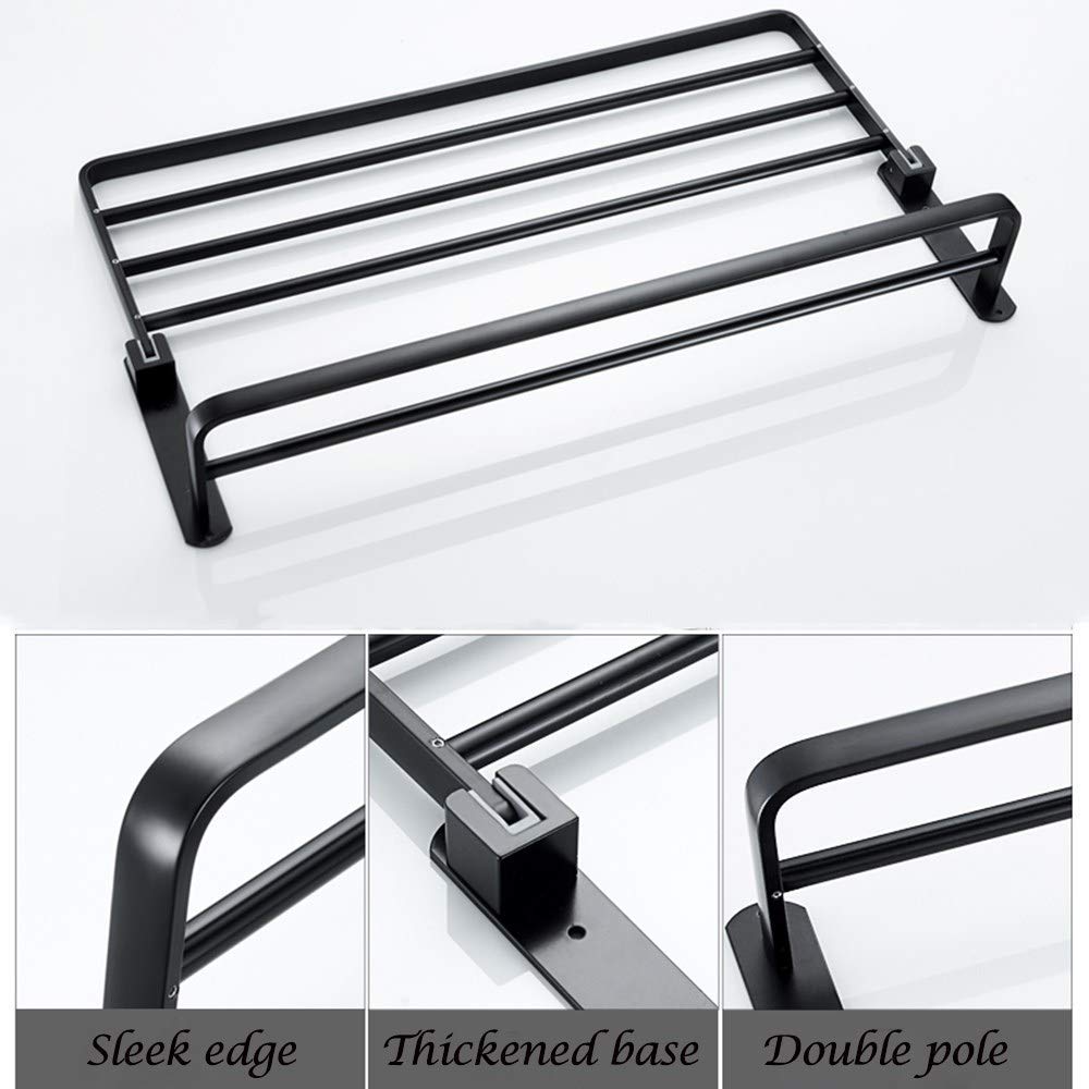 Foldable Chrome Towel Rack - 60cm Wall-Mounted Space Saving Bathroom & Kitchen Organizer with Hooks | Waterproof Aluminum Towel Shelf for Showers, Spas & Laundry Rooms