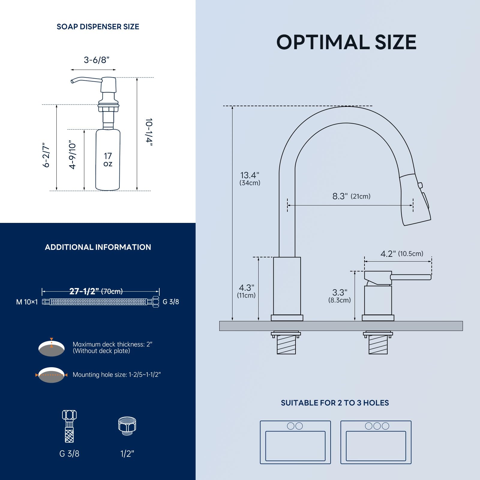 APPASO Brushed Nickel 3-Hole Kitchen Faucet with Pull Down Sprayer & Soap Dispenser - 3 Spray Modes, High Arch Stainless Steel Sink Faucet with Separate Handle (3-Piece Set) - Perfect for Modern Kitchens, Restaurants & Commercial Use