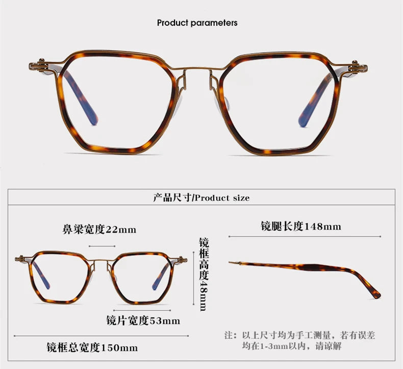 Stylish Unisex Black Acetate & Titanium Polygon Frame Eyeglasses 95867 - Perfect for Work, Reading & Fashion Accessories
