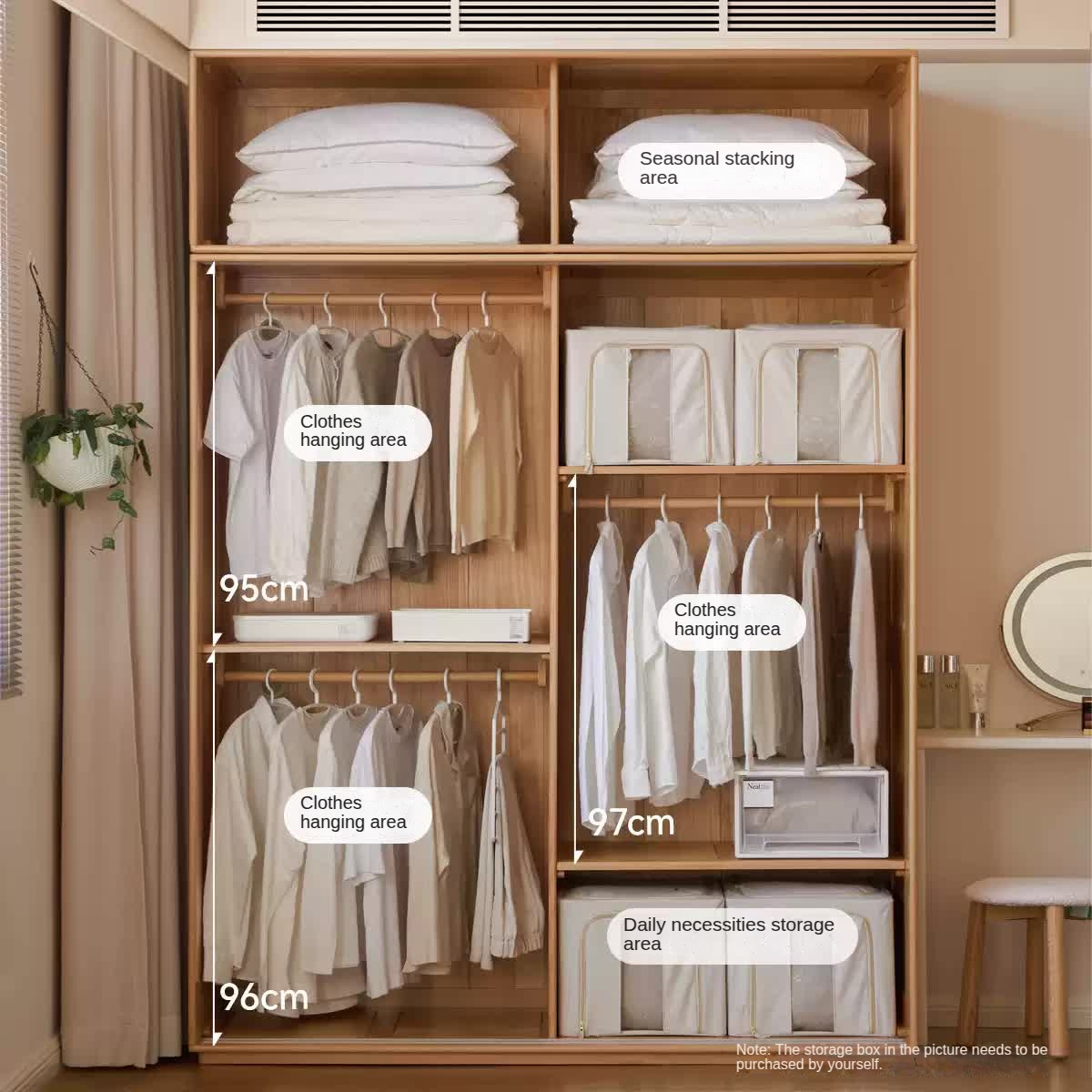 Solid Wood Beech & Poplar Nordic Sliding Door Wardrobe - Modern Closet for Bedroom, Living Room, and Entryway Storage