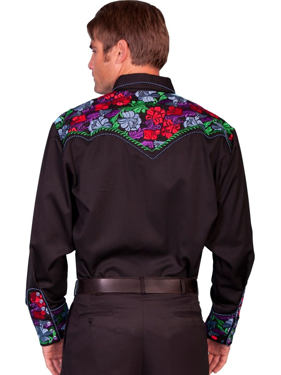 Scully Floral Tooled Embroidered Snap Front Shirt for Women | Western Style Denim Top with Decorative Stitching | Perfect for Country Concerts, Rodeos & Casual Outings