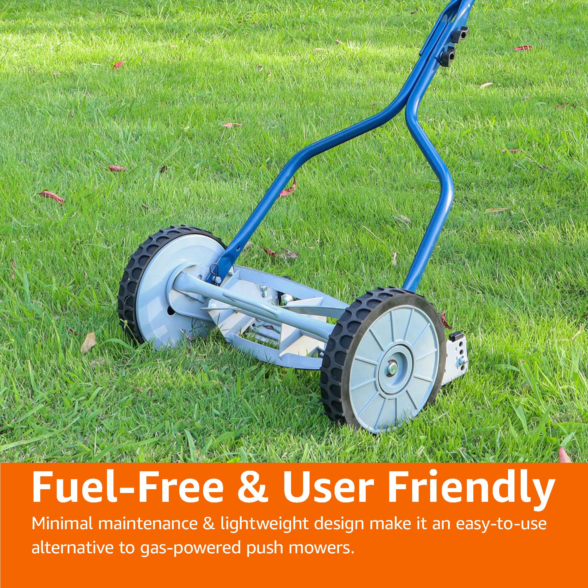 Amazon Basics 14-Inch 4-Blade Push Reel Lawn Mower - Lightweight Manual Grass Cutter for Small to Medium Yards, Eco-Friendly & Quiet Lawn Care Tool - Perfect for Home Gardens, Patios, and Backyards