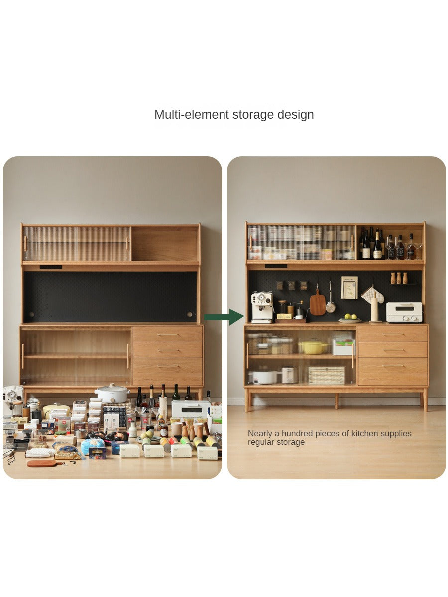 Solid Oak Wood Modern Multifunctional Sideboard - Buffet Cabinet for Dining Room, Living Room Storage & Entryway Organizer