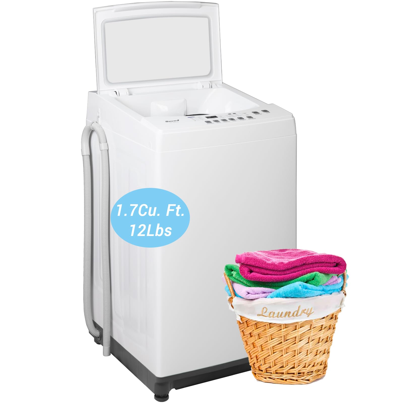1.7 Cu. Ft. Portable Washing Machine - 12LBS Capacity Top Load Washer with 6 Wash Programs, LED Display & Wheels - Compact Laundry Solution for Apartments, Dorms, RVs - White (Ideal for Small Spaces & On-the-Go Washing)
