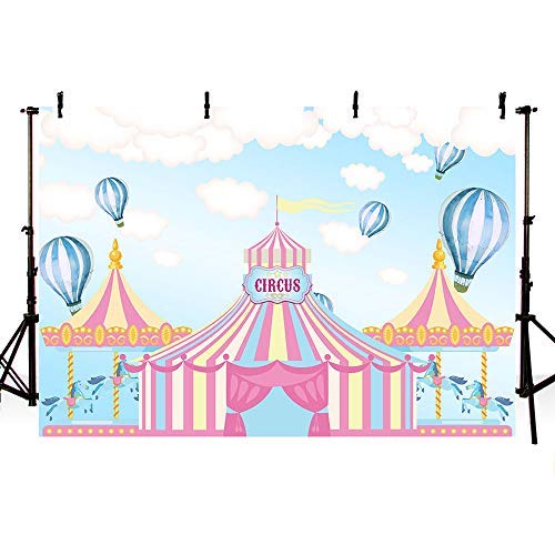 MEHOFOTO 7x5ft Blue Sky & White Clouds Hot Air Balloons Backdrop - Perfect for Birthday Parties, Baby Showers, Carnival & Circus Themed Events - Photography Studio Background Banner for Kids & Family Celebrations