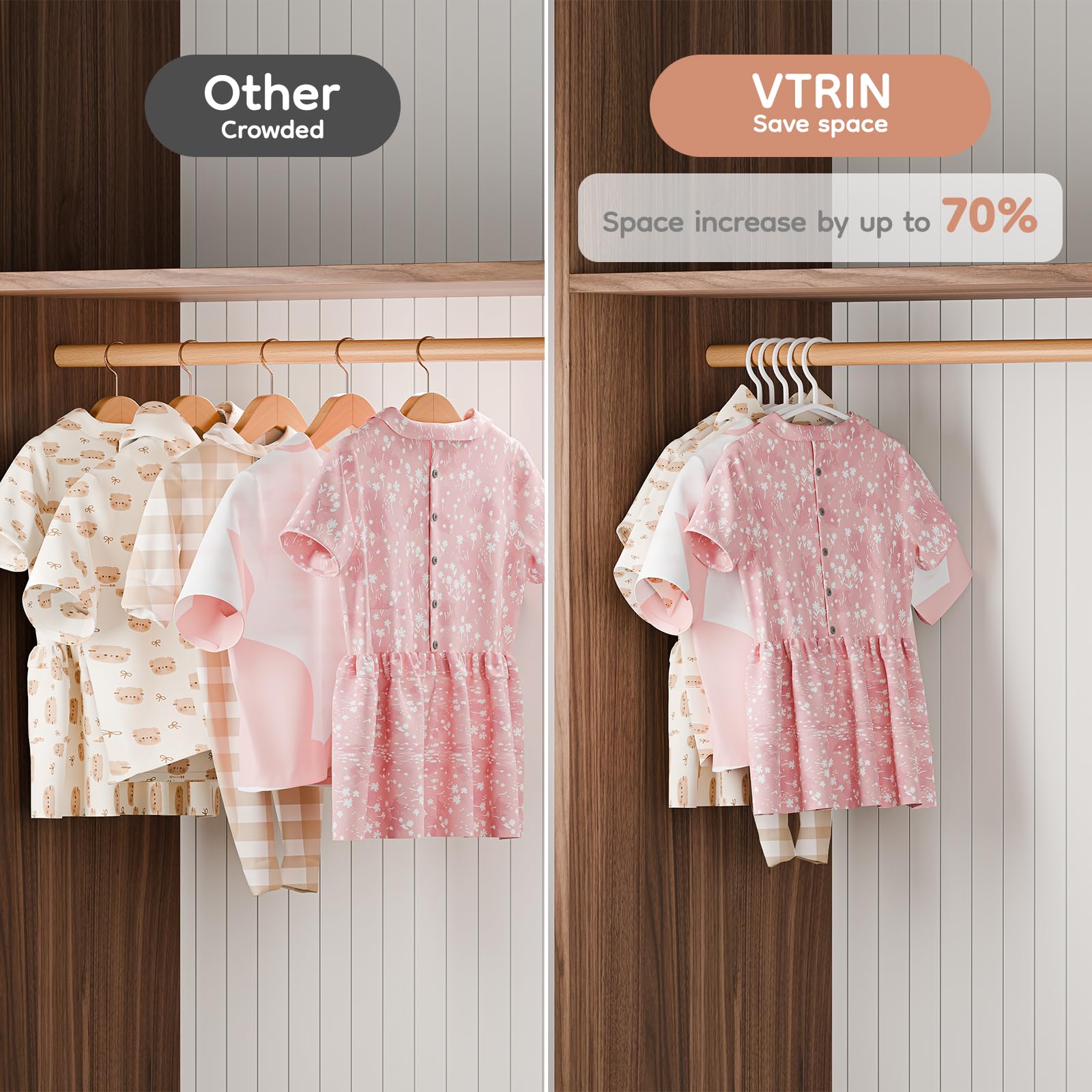 VTRIN 60 Pack Baby Hangers - Heavy Duty Plastic Kids Clothes Hangers for Infants & Toddlers - Fits Shirts, Shorts, Jackets & Thick Winter Coats - Perfect for Nursery, Daycare & Kids Wardrobe Organization