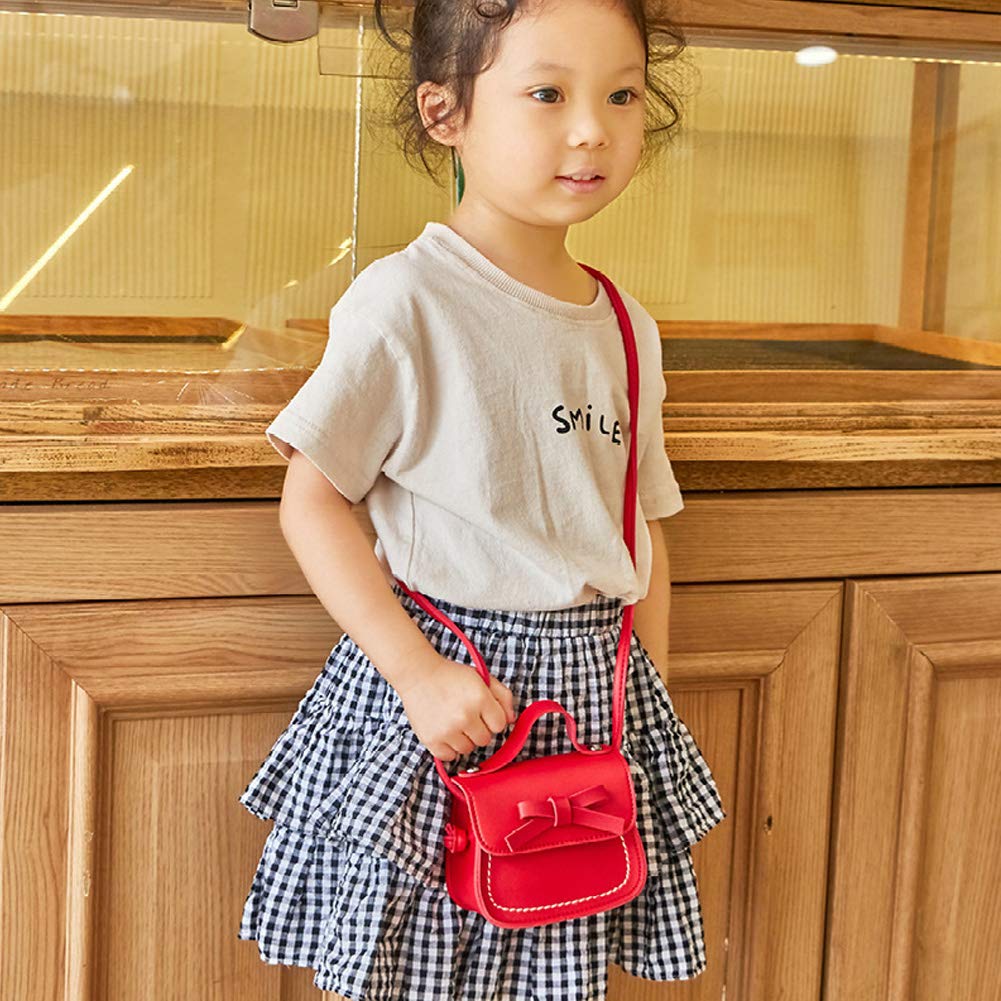 **Uniuooi PU Leather Girls Crossbody Shoulder Bag – Cute Bowknot Small Purse for Toddlers 1-5 Years | Snack Bag, School, Playdate & Travel Accessory**