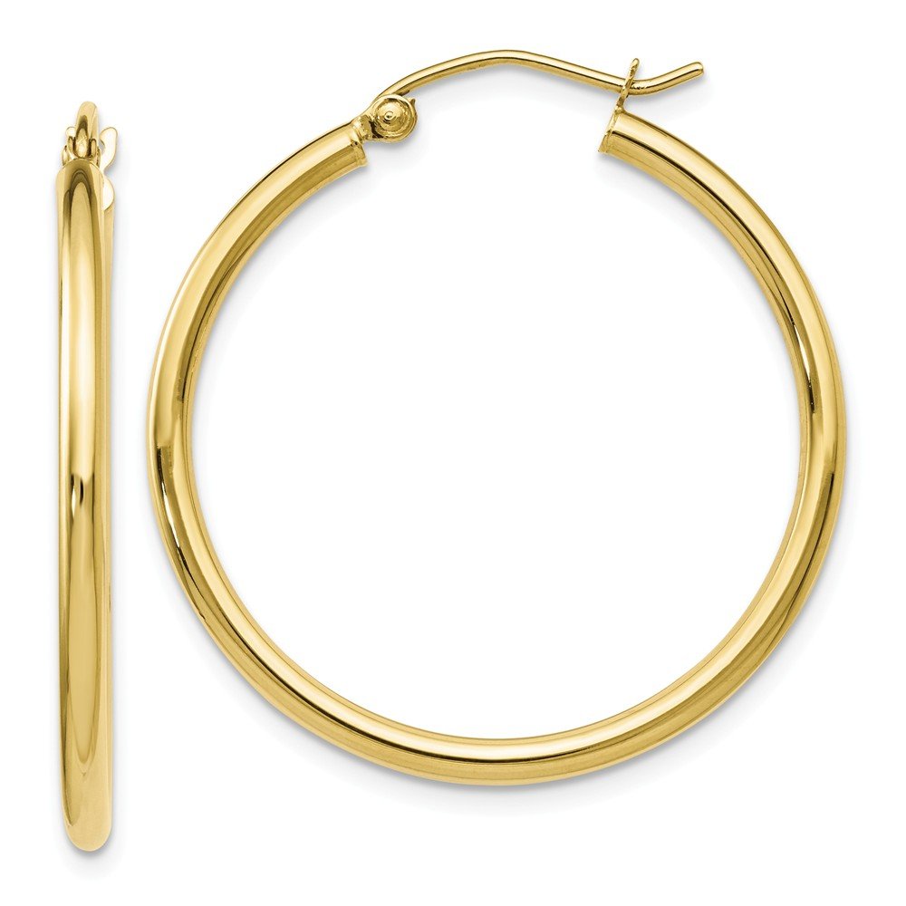 10K Yellow Gold Hinged Tube Hoop Earrings - 30mm x 4mm Dainty Minimalist Stud Earrings for Women, Perfect for Everyday Wear, Work & Special Occasions