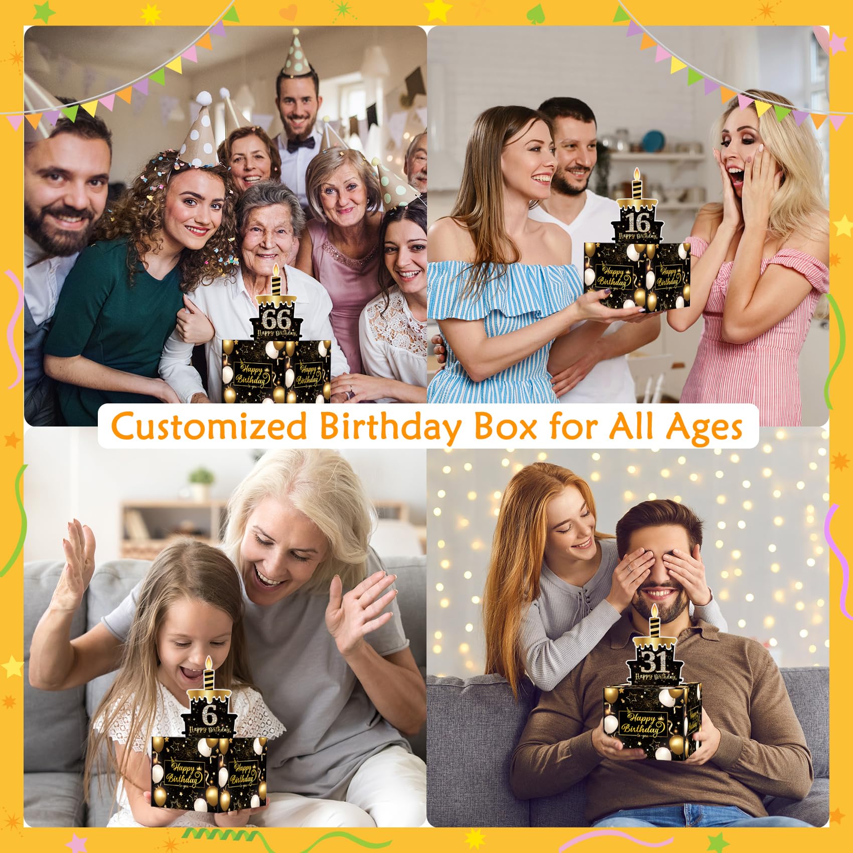 DIY Birthday Money Gift Box with Pull-Out Card & 100 Bags - Perfect for Cash Gifts & Surprise Parties