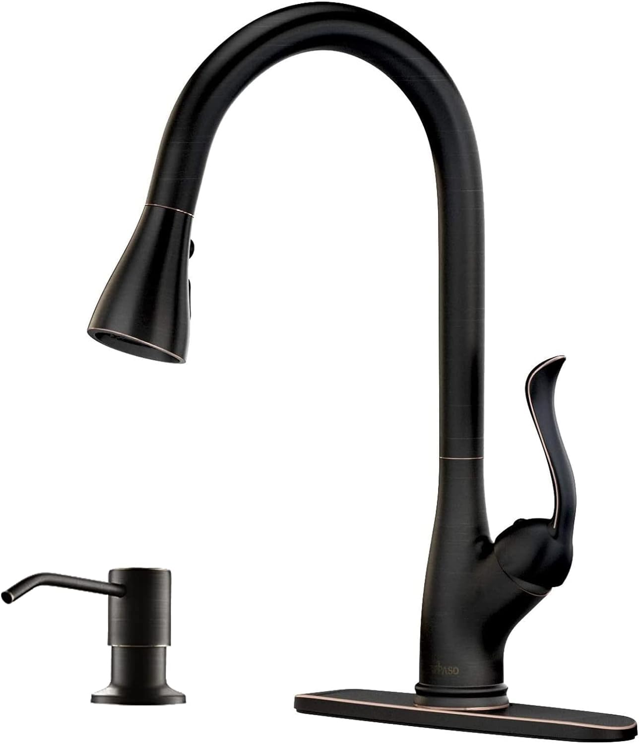 APPASO Patented Pull Down Kitchen Faucet with Sprayer - Oil Rubbed Bronze Single Handle High Arc Pull Out Sink Faucet for Bar, RV, Bathroom & Kitchen | Includes Deck Plate & Soap Dispenser | Perfect for Modern Homes, Restaurants & Mobile Living Spaces