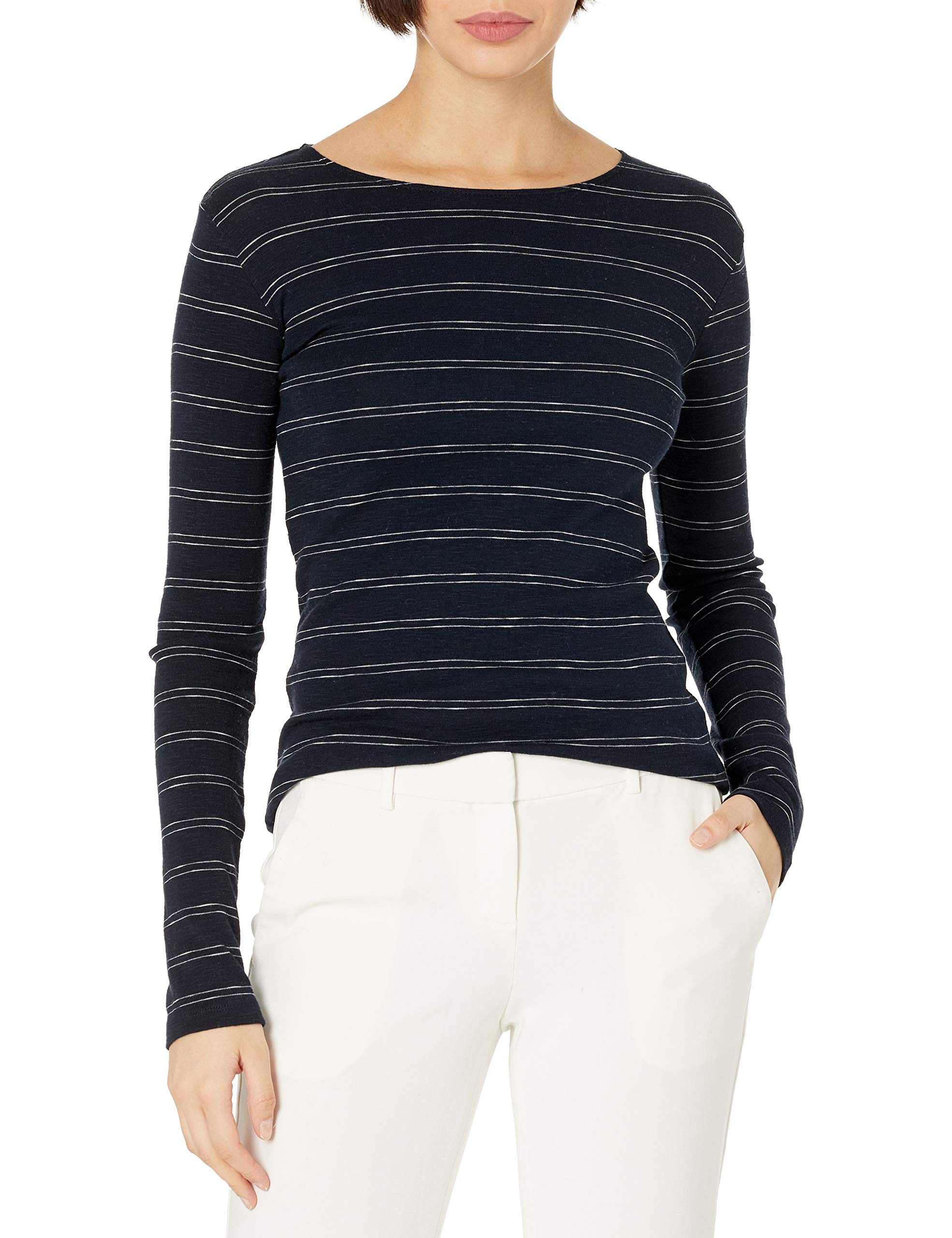 Vince Women's Double Pinstripe Long Sleeve Crew Neck T-Shirt | Casual & Work Wear | Perfect for Office, Date Night & Everyday Outfits