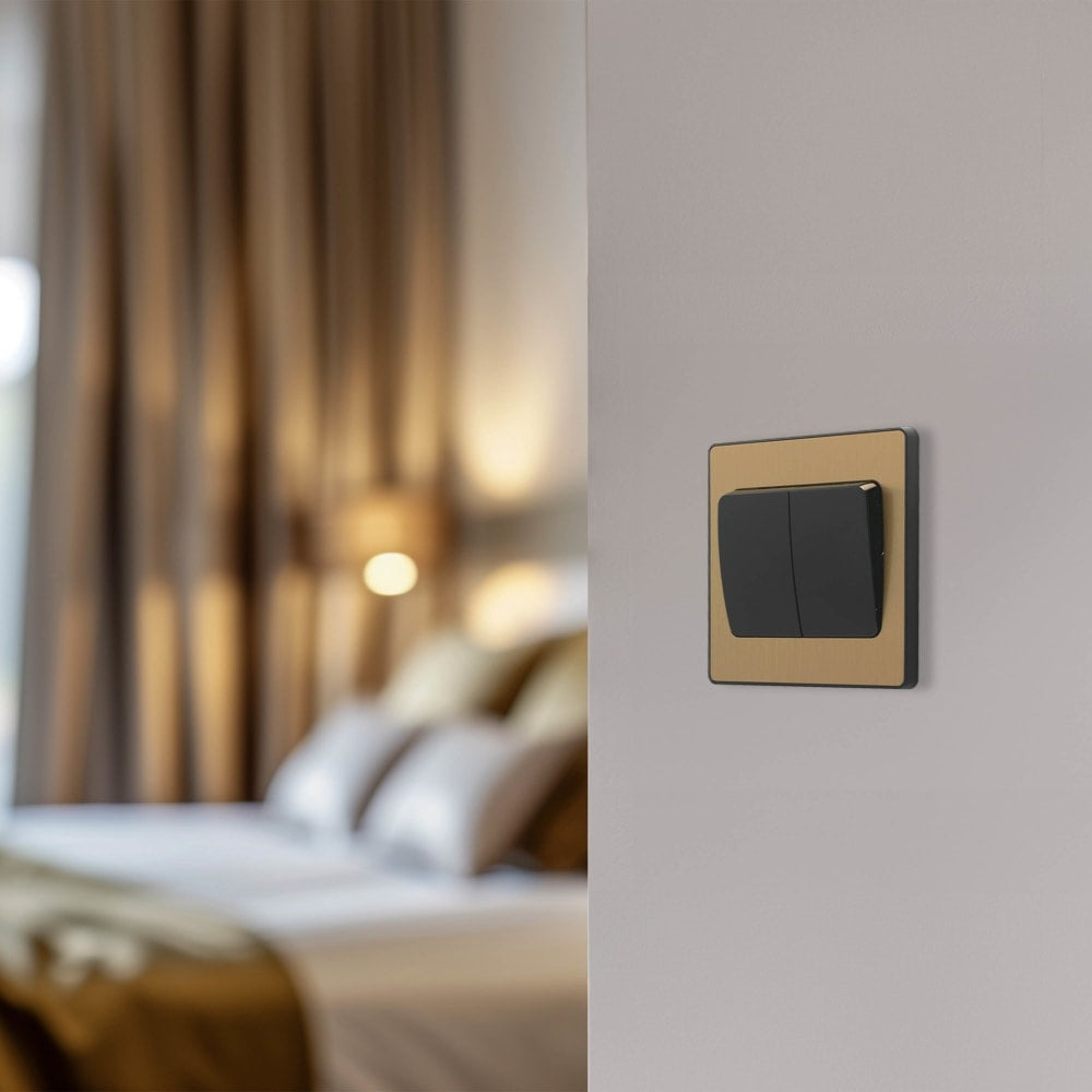 BG Evolve Satin Brass 2-Gang 2-Way Wide Rocker Light Switch PCDSB42WB - Perfect for Modern Home Lighting Control in Bedrooms, Living Rooms & Offices