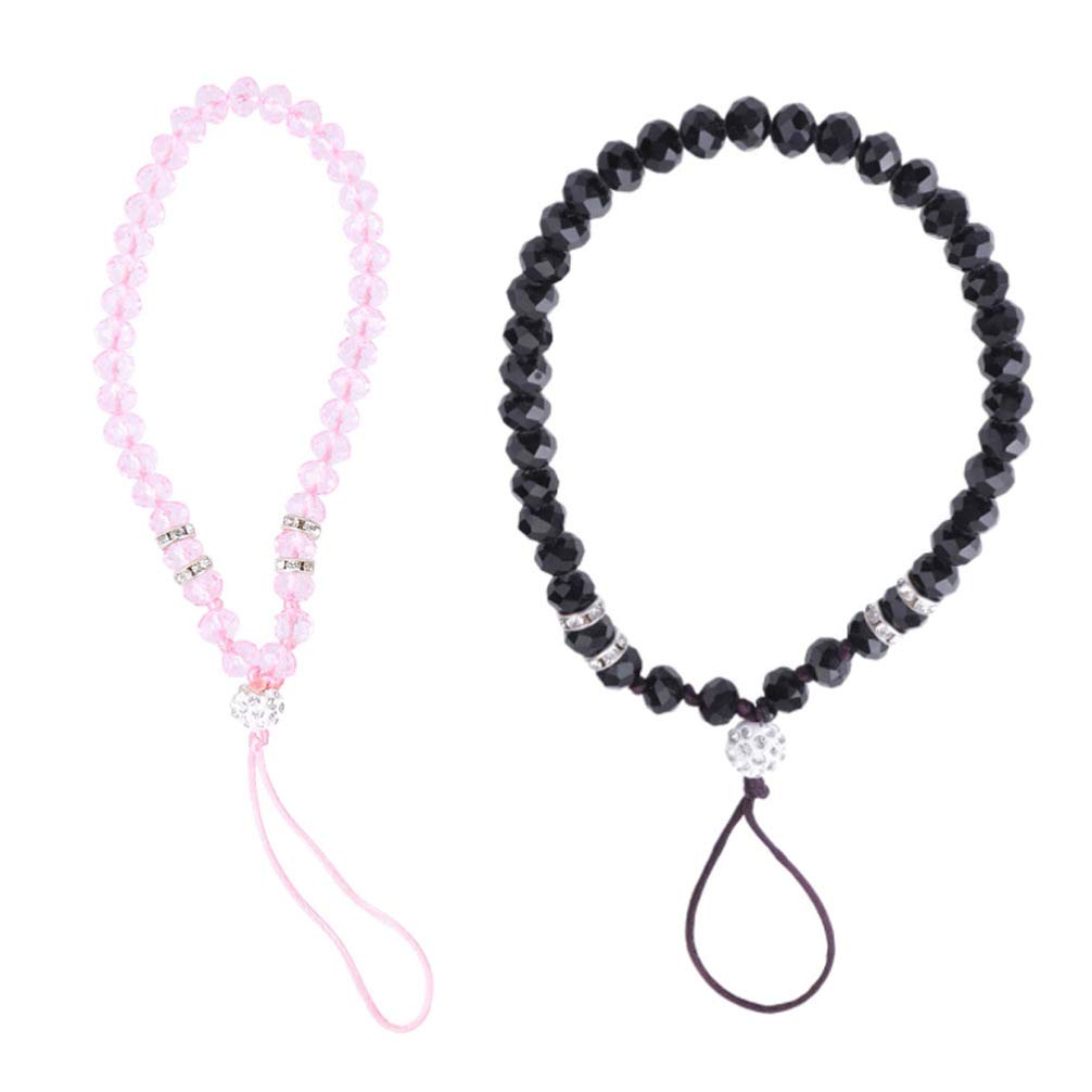 UKCOCO Beaded Lanyard Wrist Strap - 2PCS Crystal Phone & Camera Accessories for ID Badge, Bags, Keys