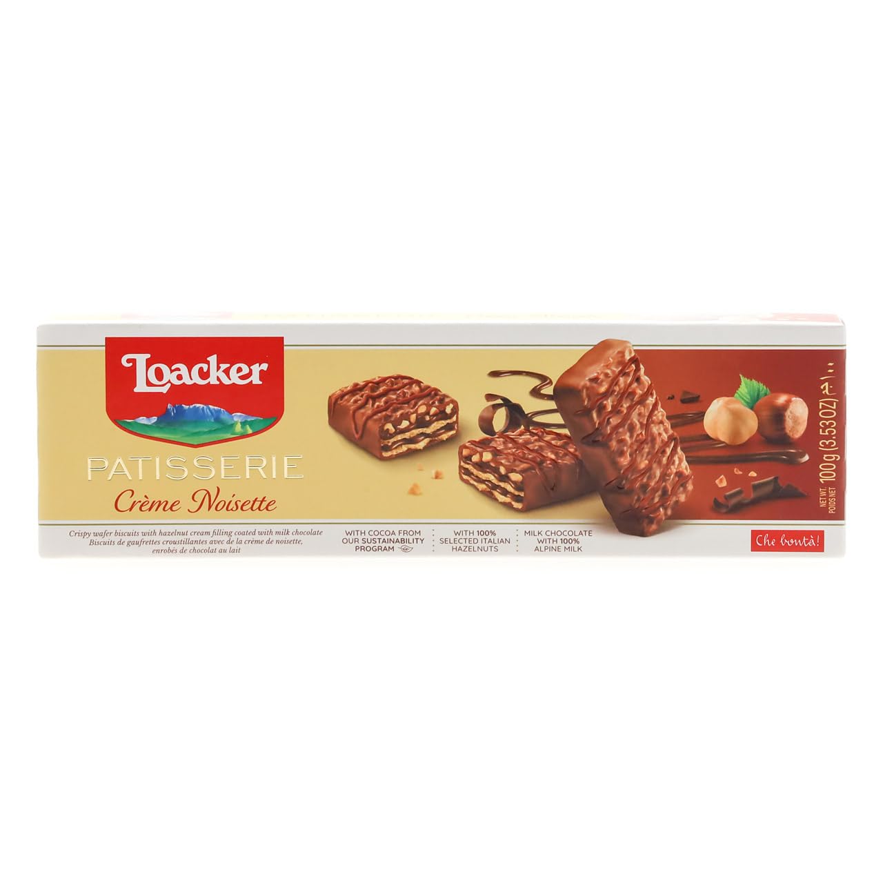Premium Loacker Patisserie Crème Noisette - Bite-Size Milk Chocolate Covered Crispy Wafer Cookies with Hazelnut Cream Filling & Toasted Hazelnut Pieces (12-Pack) | Perfect for Gifts, Office Snacks & Coffee Pairings