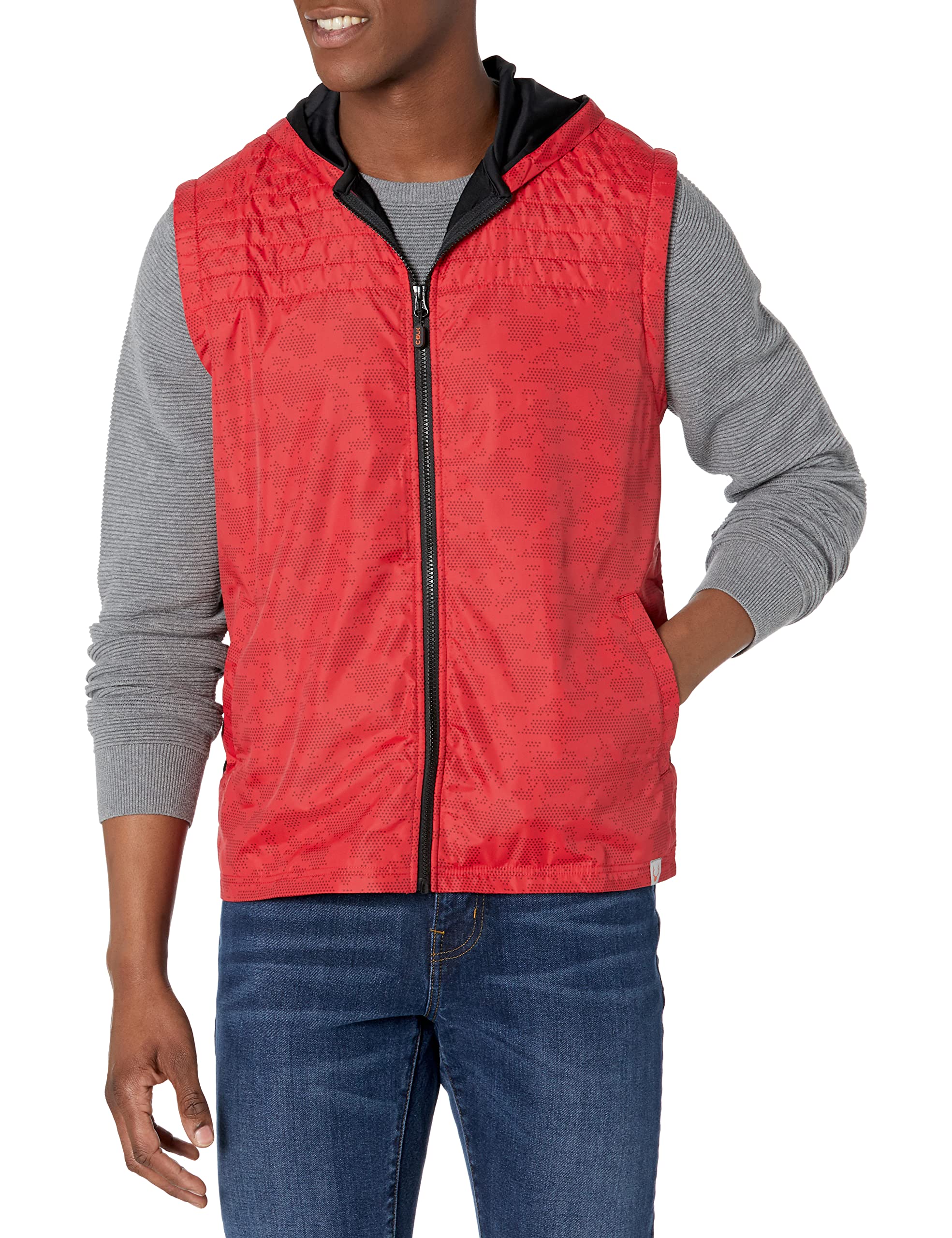 CBUK Men's Wind Resistant Camo Print Full Zip Hooded Vest - Lightweight Outdoor Hunting & Hiking Jacket for Cold Weather Protection