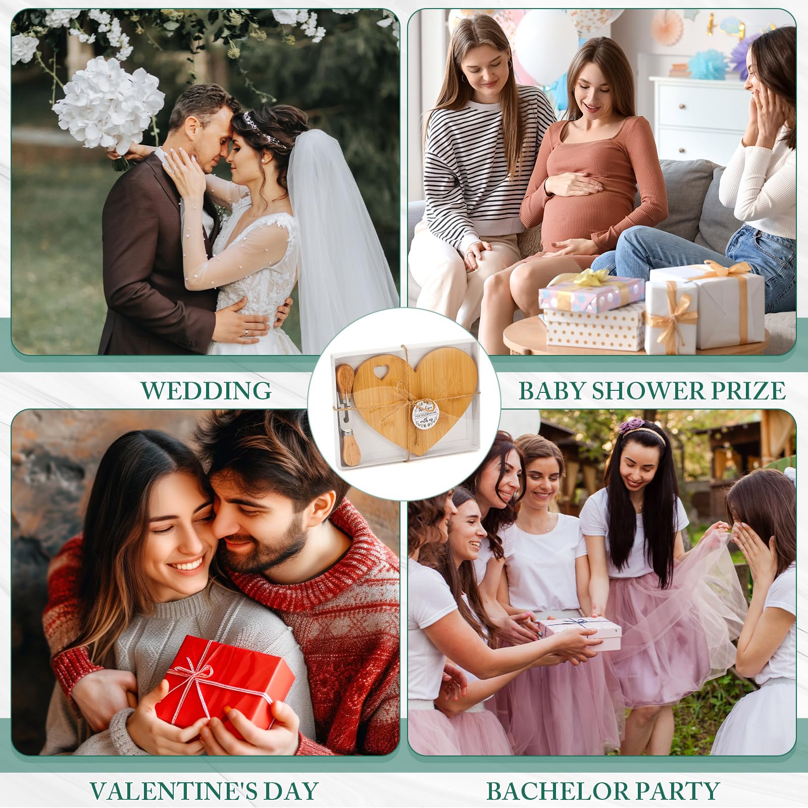 12-Piece Heart-Shaped Cheese Board Set with Wooden Knives - Mini Charcuterie Board for Bridal Shower Favors, Wedding Gifts, Baby Showers, Birthday & Valentine's Day - Bamboo Color - Perfect for Entertaining Guests at Parties & Special Events