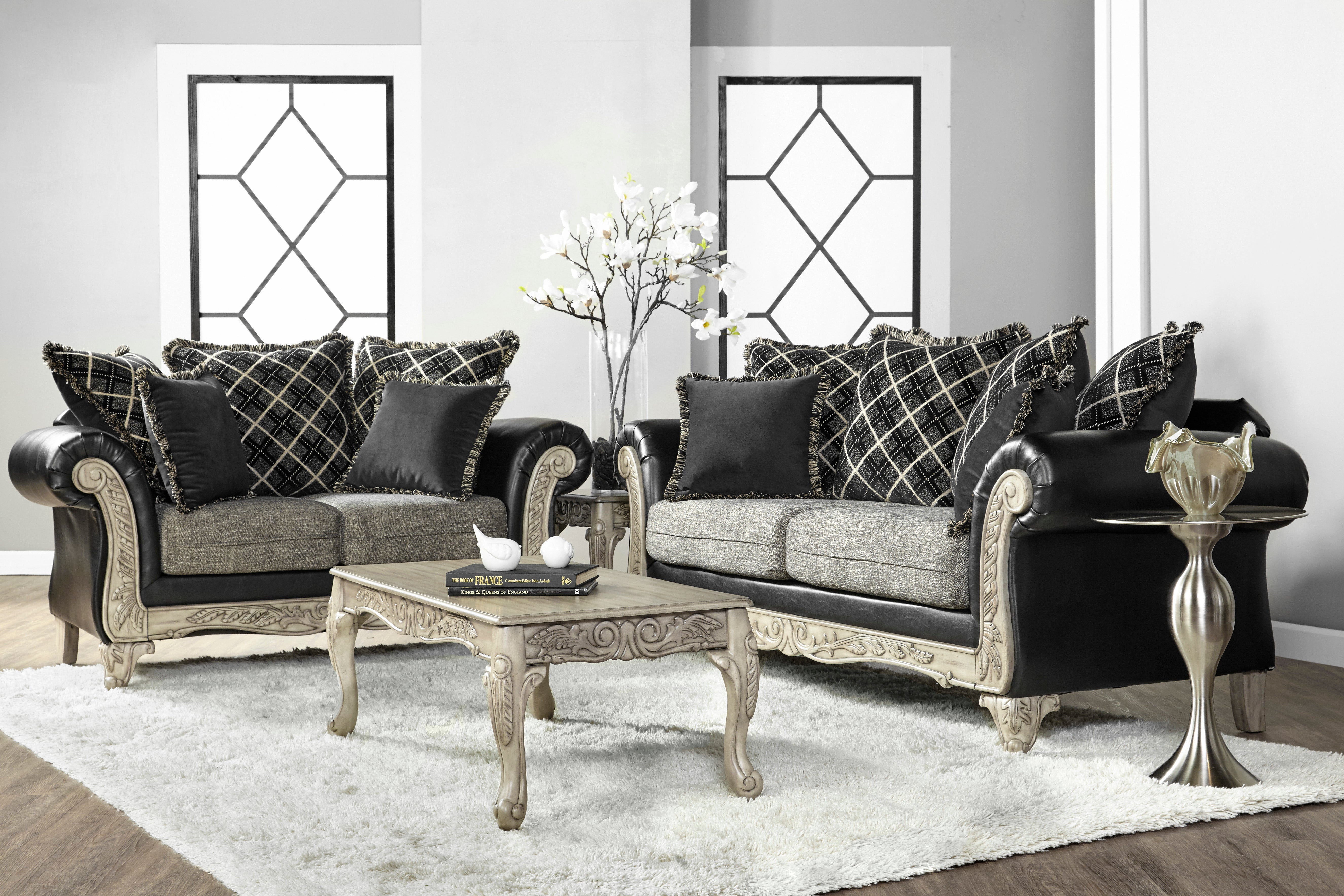 San Marino 2-Tone Fabric and Wooden Frame Sofa Set - Modern Living Room Furniture in Ebony Finish | Perfect for Home, Office, and Lounge Decor