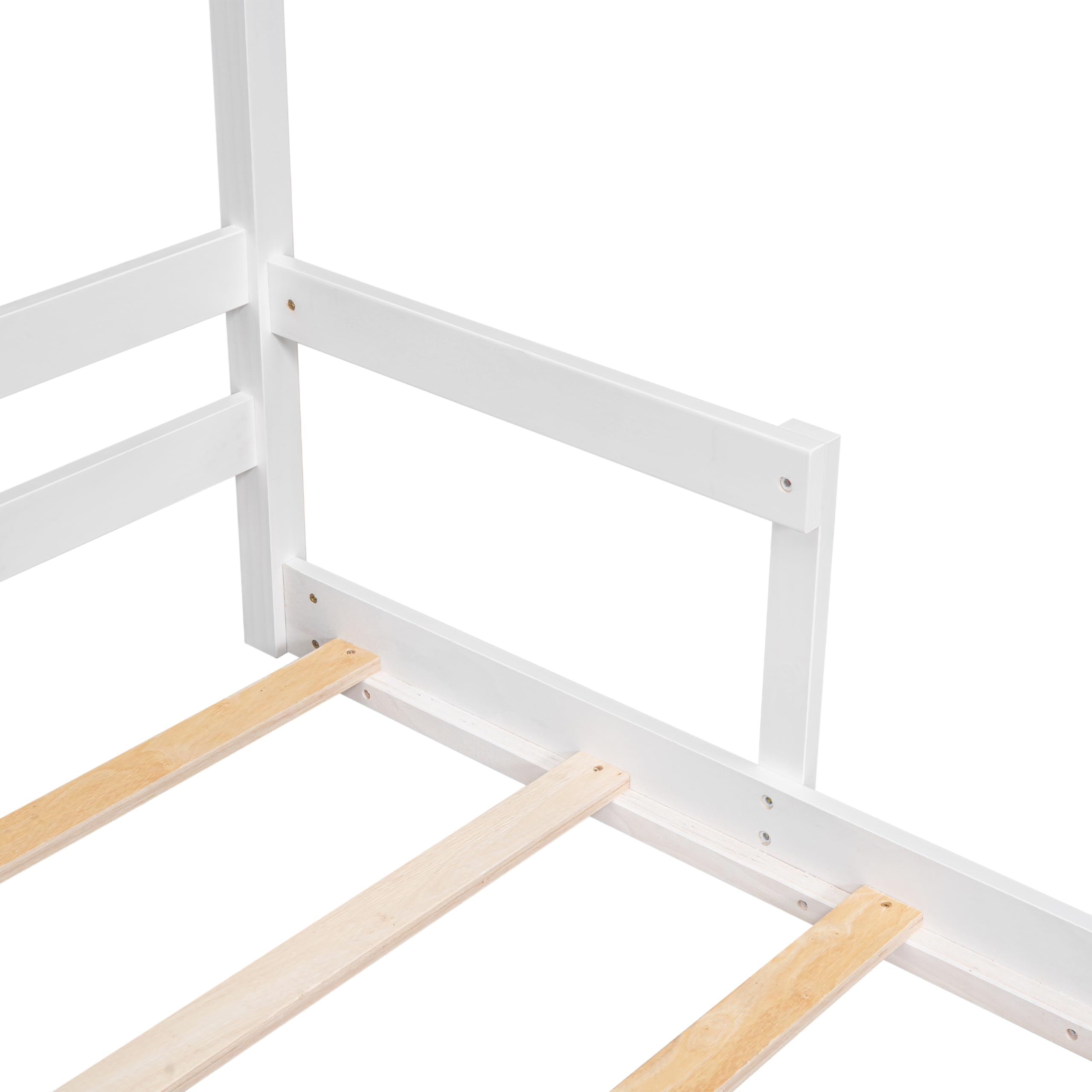 Bellemave Twin Size House-Shaped Headboard Floor Bed for Kids - Montessori Wooden House Bed with Safety Handrails & Slats - Perfect for Girls & Boys Bedrooms (Twin, White) - Ideal for Montessori Rooms, Playrooms & Kids' Bedrooms