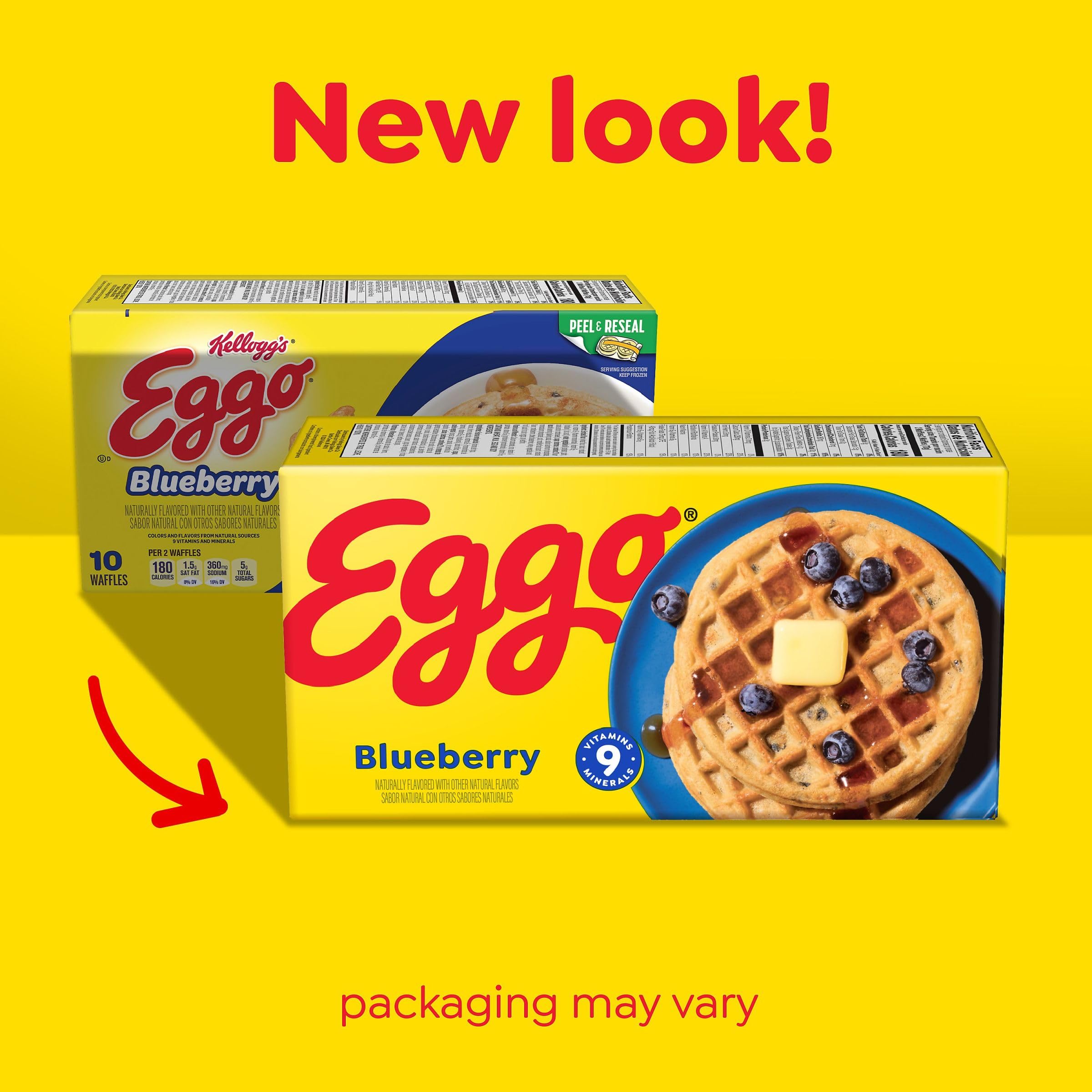 Eggo Frozen Waffles - Blueberry Flavored Breakfast Food, 12.3oz Box (10 Waffles) - Quick & Easy Morning Meal for Busy Families, Kids School Breakfast, or Weekend Brunch