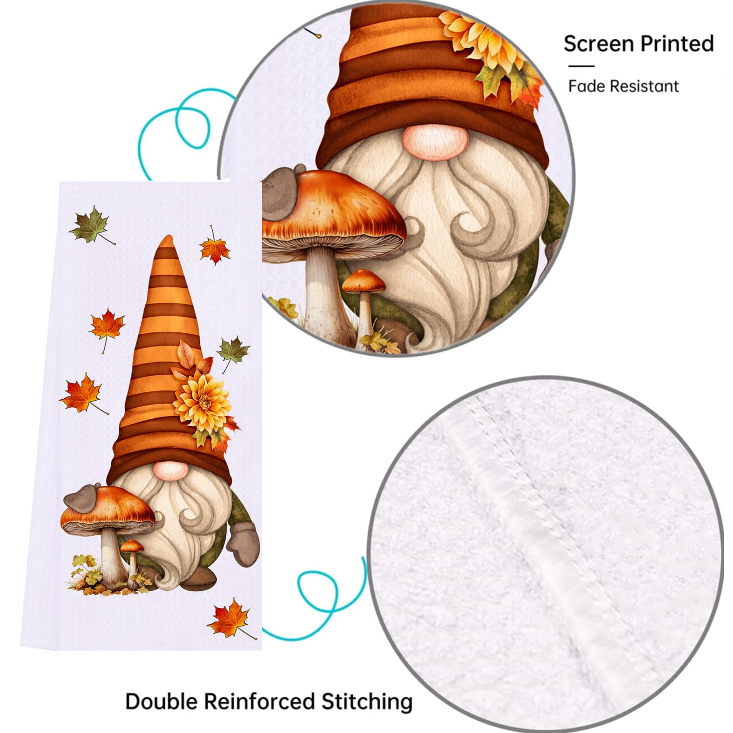 LXOMILL Fall Gnomes Kitchen Towels Set of 2 - Maple Leaf & Pumpkin Print Absorbent Dish Cloths - Cute Gnome Autumn Decor for Thanksgiving & Halloween - Perfect for Holiday Cooking, Baking & Home Decor