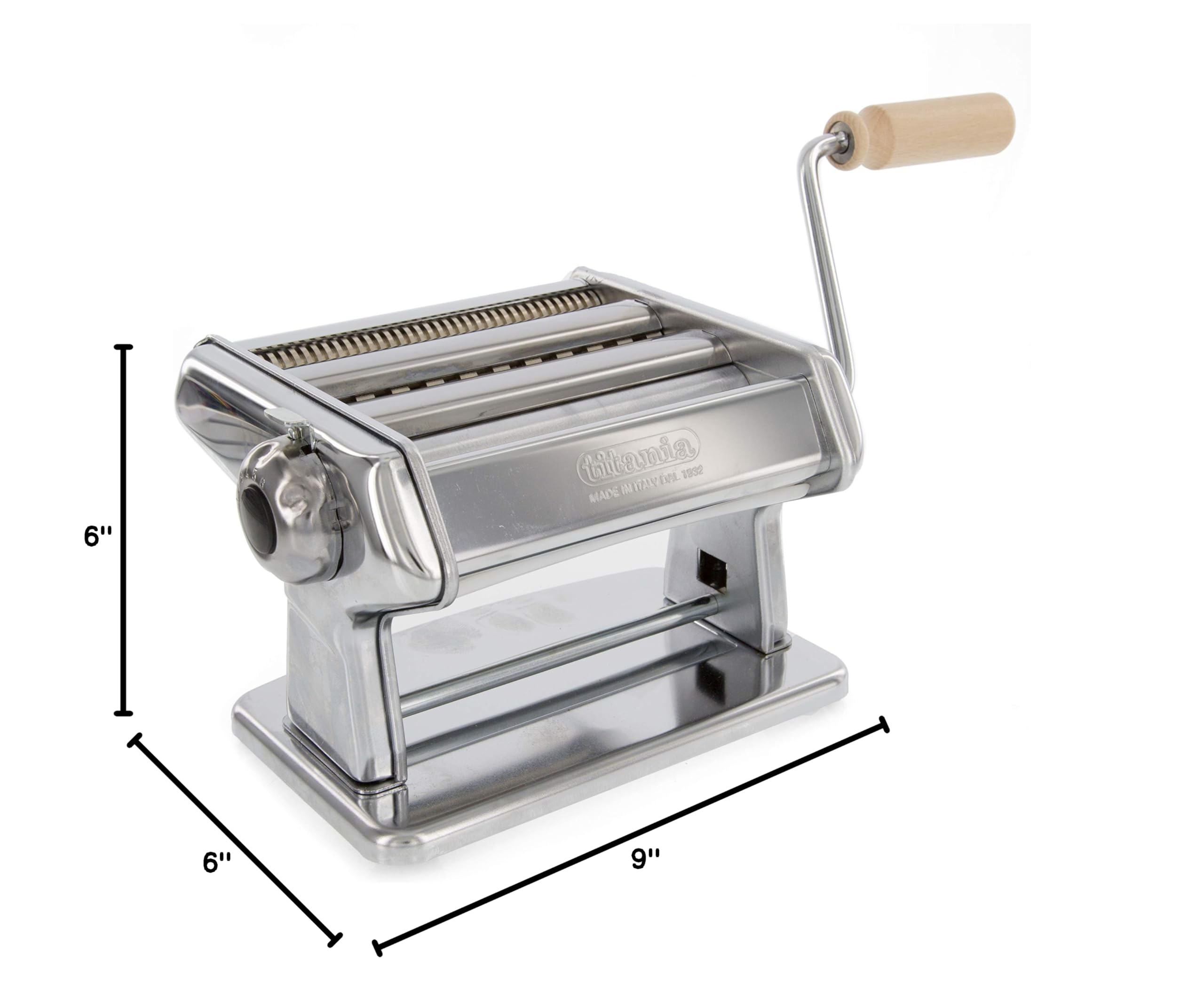**Imperia Pasta Maker Machine - Heavy Duty Stainless Steel Construction with Easy Lock Dial & Wooden Handle - Model 190 - Perfect for Homemade Pasta, Ravioli & Noodles**