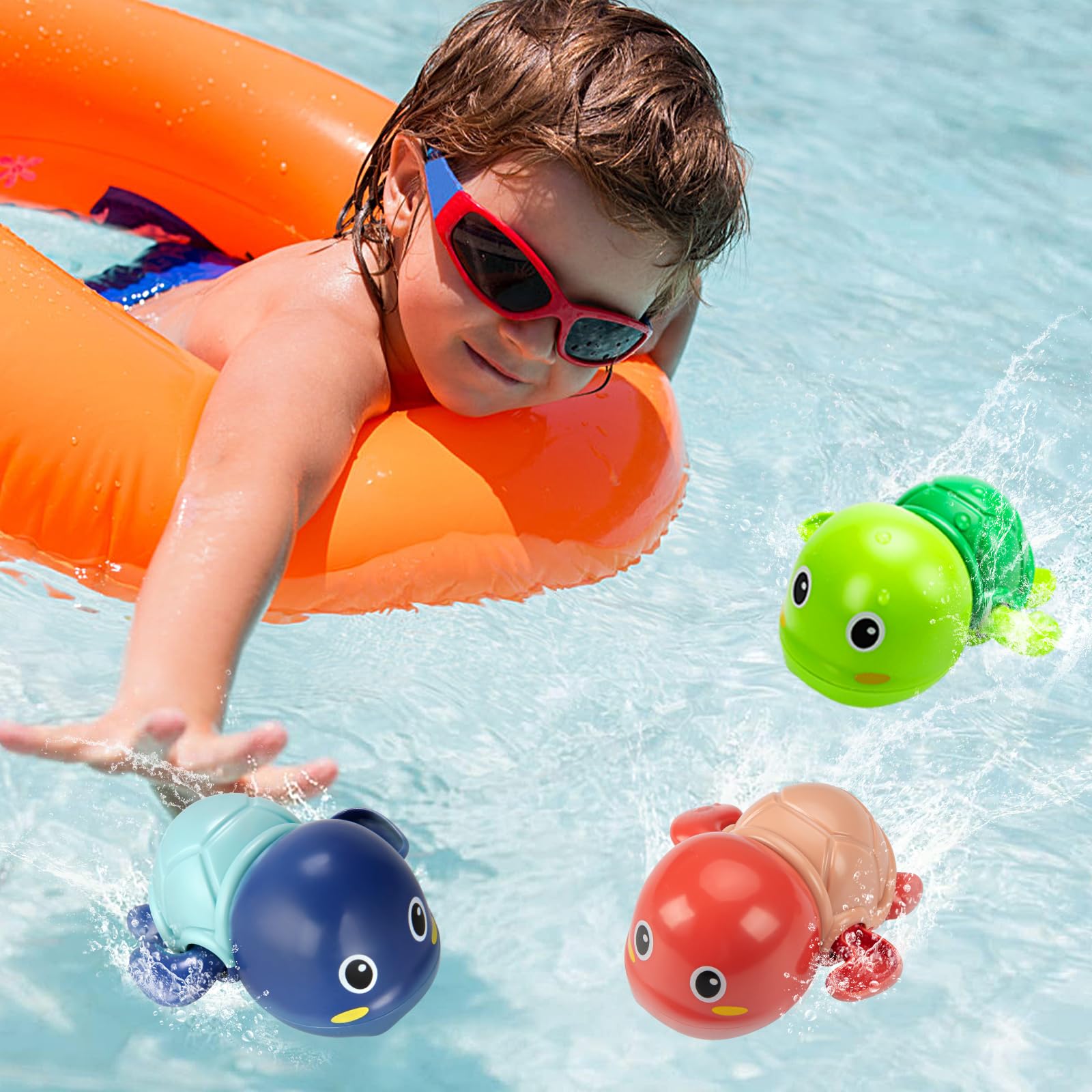 6 Pack Swimming Turtle Bath Toys for Toddlers 1-3 Years - Wind Up Floating Pool Toys for Baby Boys & Girls - Fun Bathtub & Water Play Gifts for Infants, Kids Birthday & Summer Pool Parties
